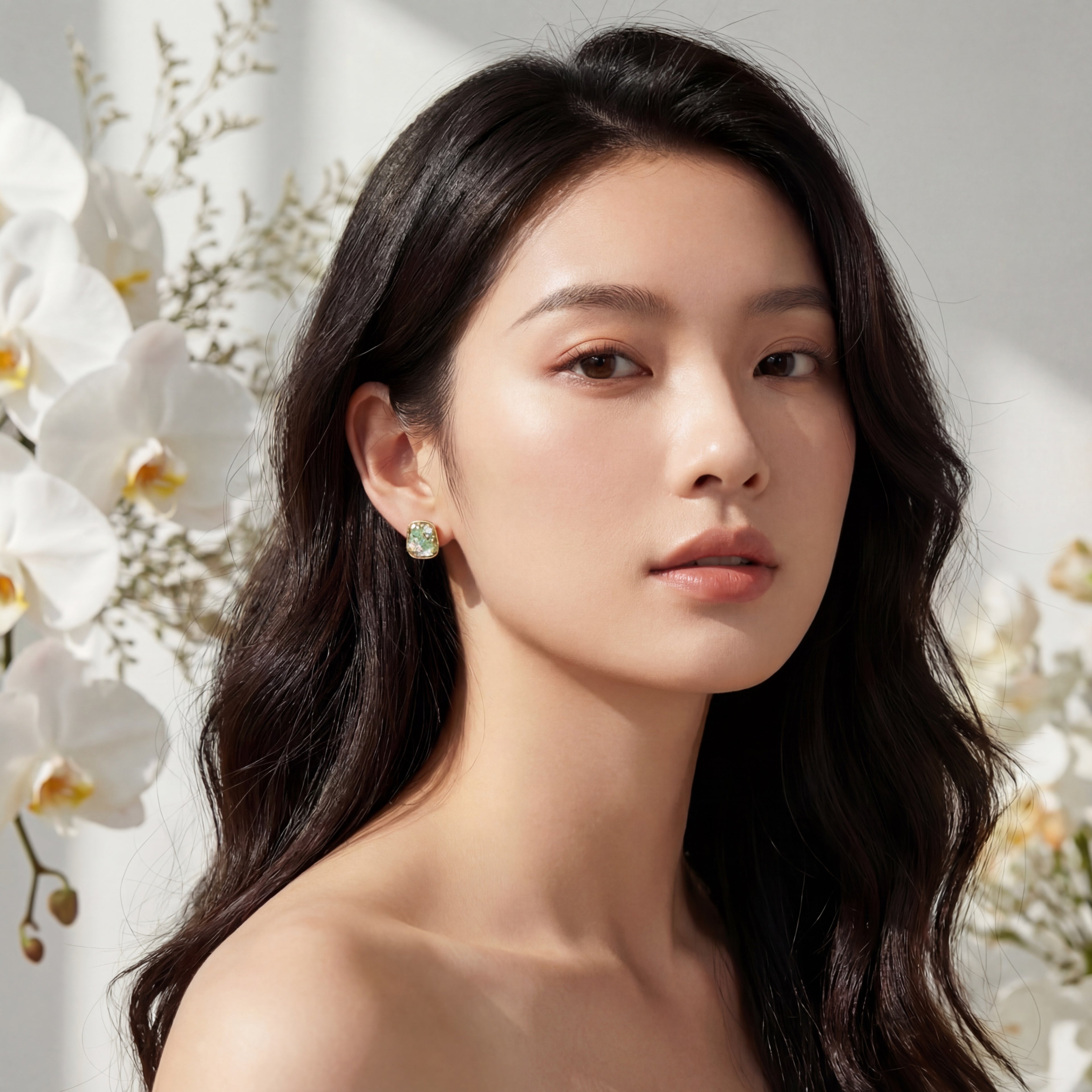 Korean Mosaic Stone Geometric Earrings : YUFSER253