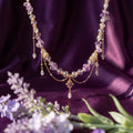 Korean Amethyst Mist & Crystal Gold Drop Necklace : YUFSNL255