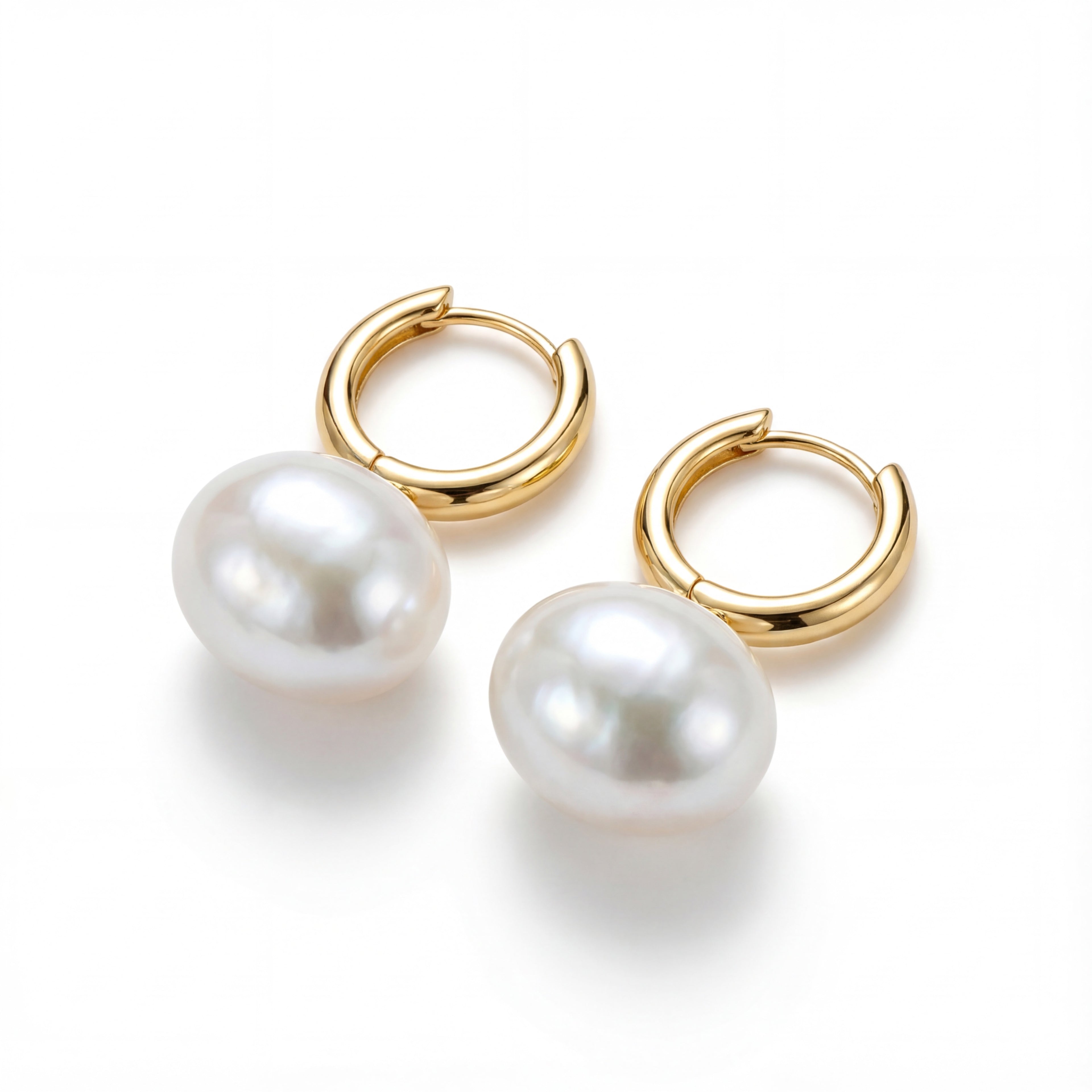 Korean Baroque Pearl Huggie Hoops : YUFSER266