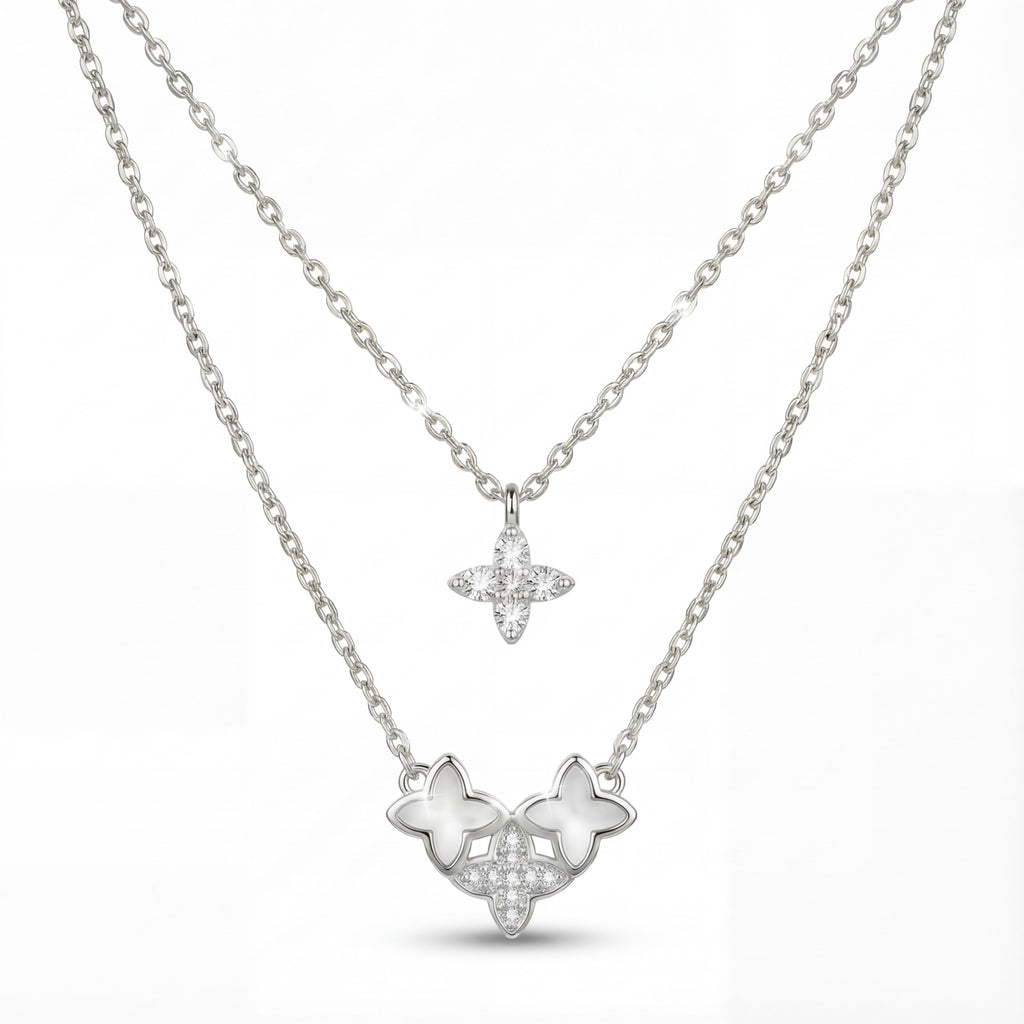 Korean Golden Bloom Layered Floral Quad Necklace : YUFSNL001-SL
