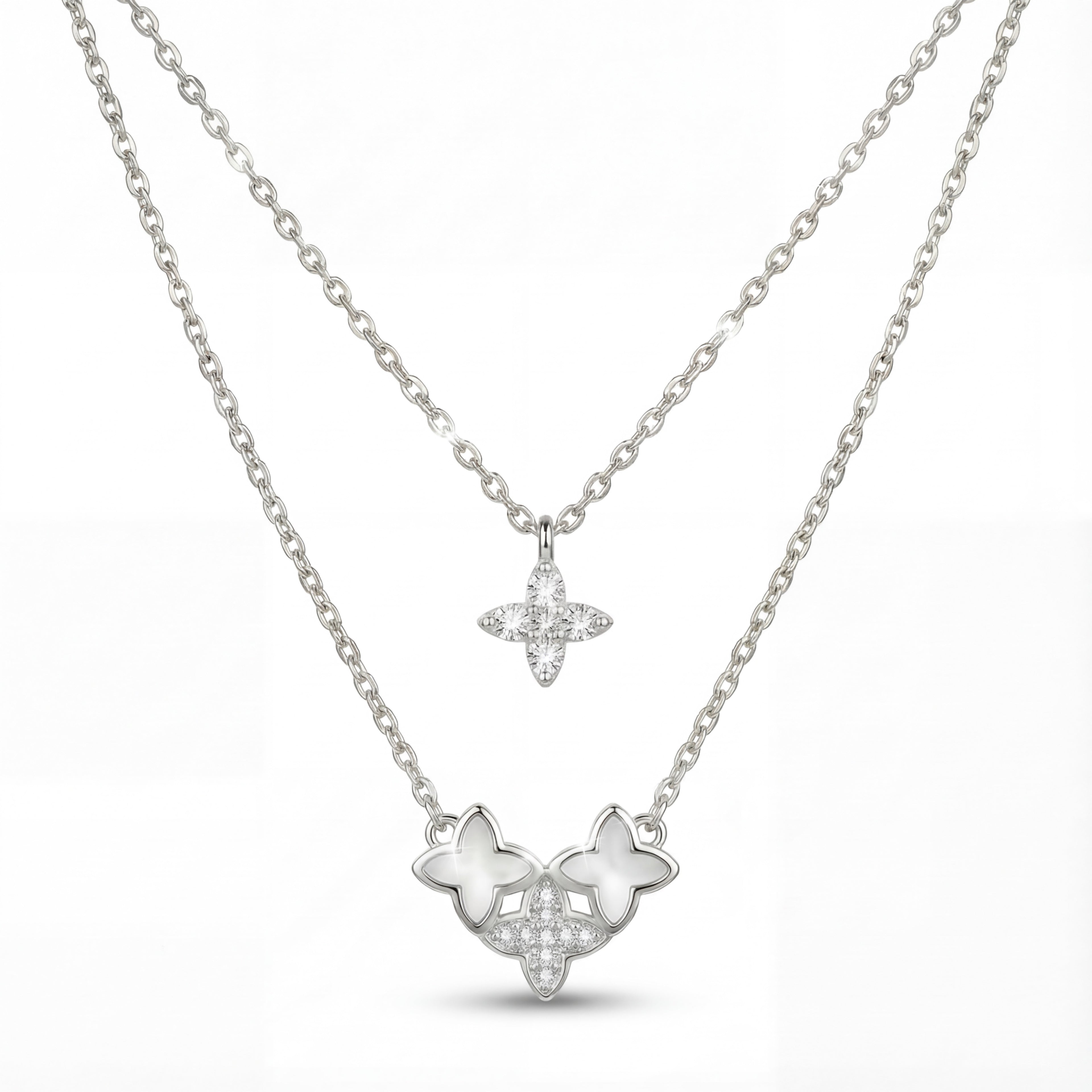 Korean Golden Bloom Layered Floral Quad Necklace : YUFSNL001-SL