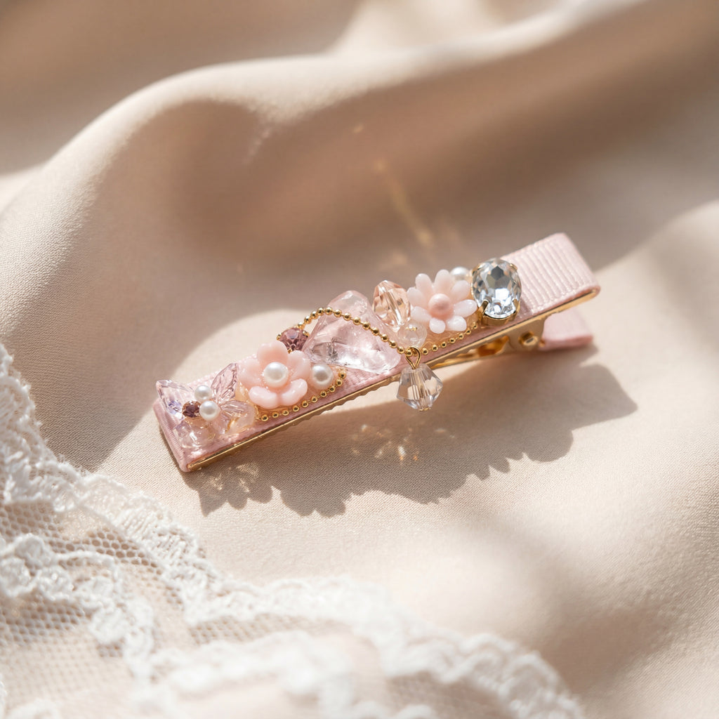Korean Blossom & Butterfly Ribbon-Wrapped Alligator Clip : YUFSHR208