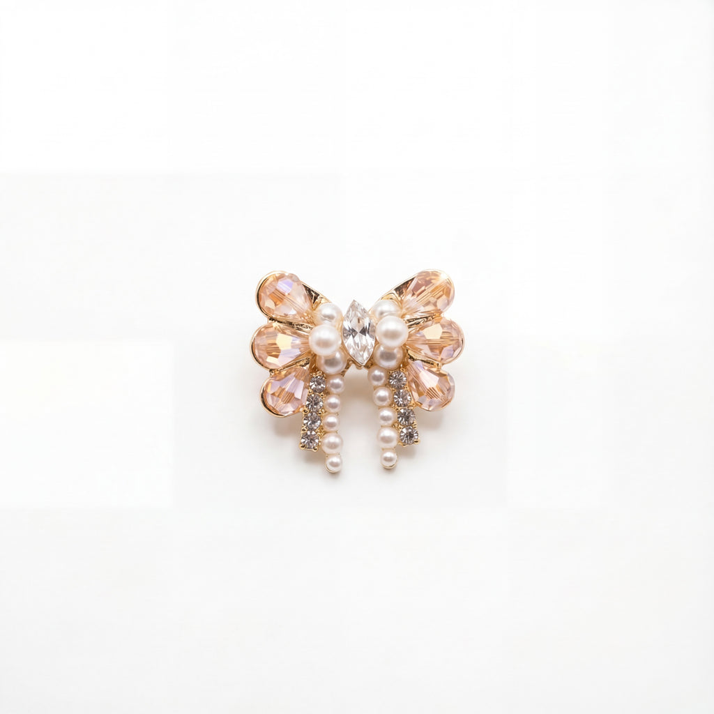 Korean Gilded Champagne Bow & Pearl Brooch : YUFSBH005