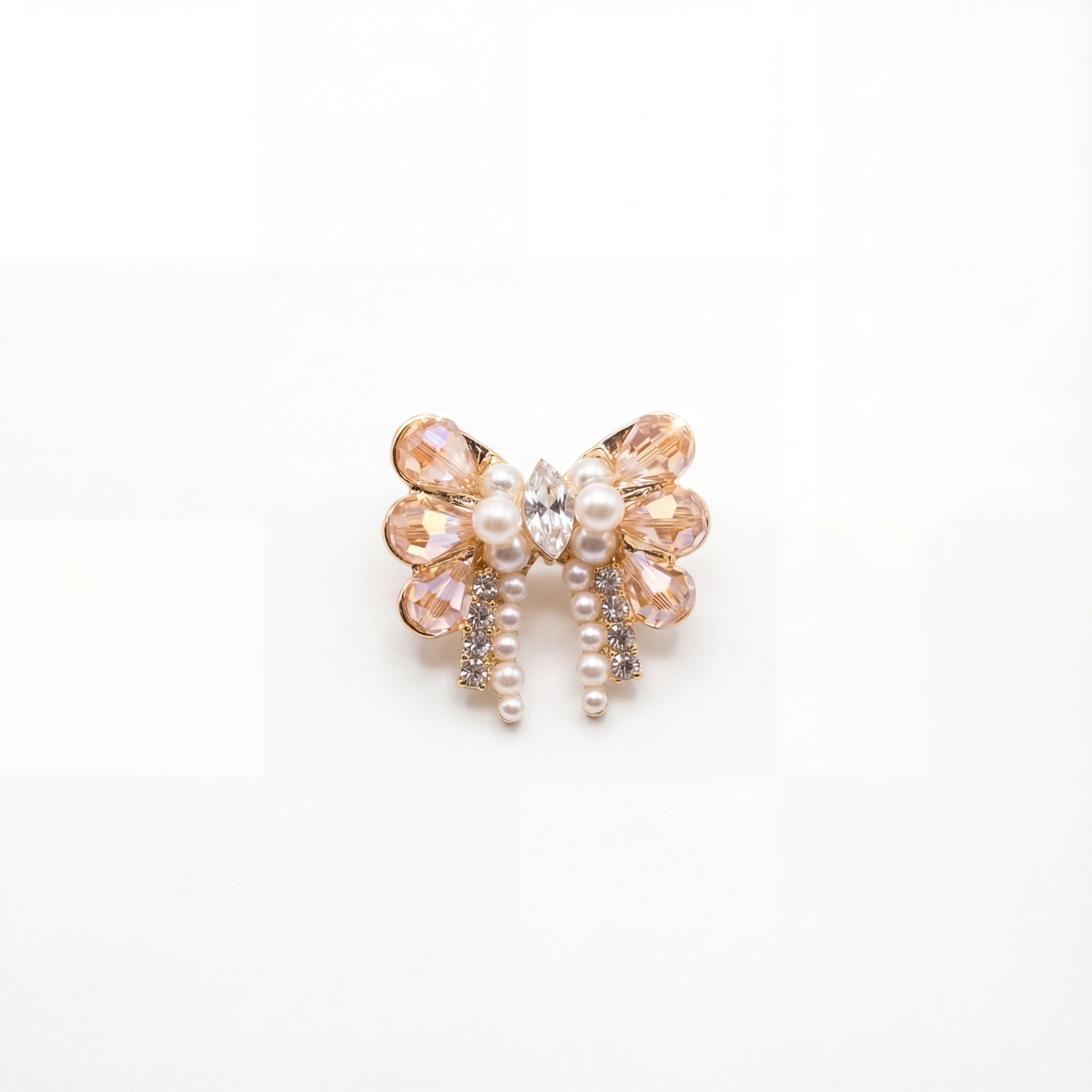 Korean Gilded Champagne Bow & Pearl Brooch : YUFSBH005