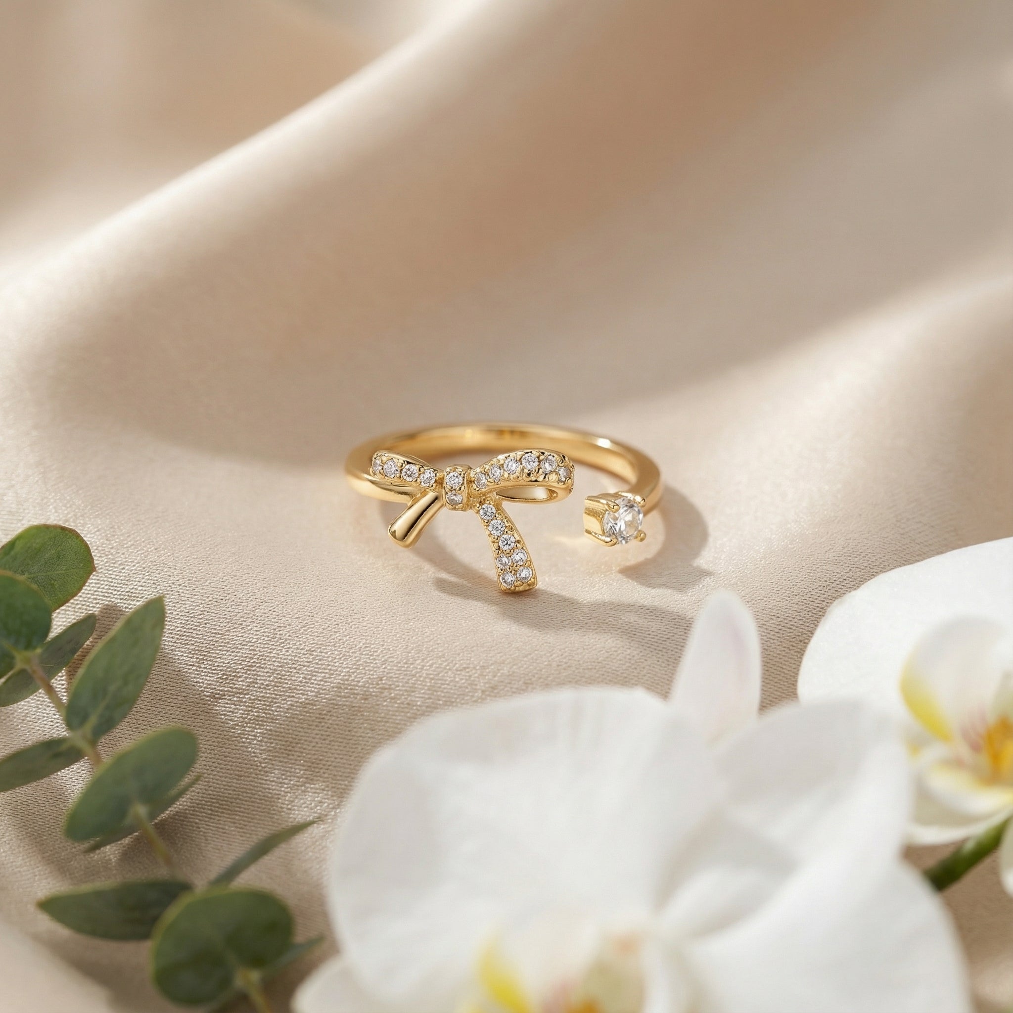 Korean  Dainty Paveì Bow Adjustable Open Ring : YUFSRG218