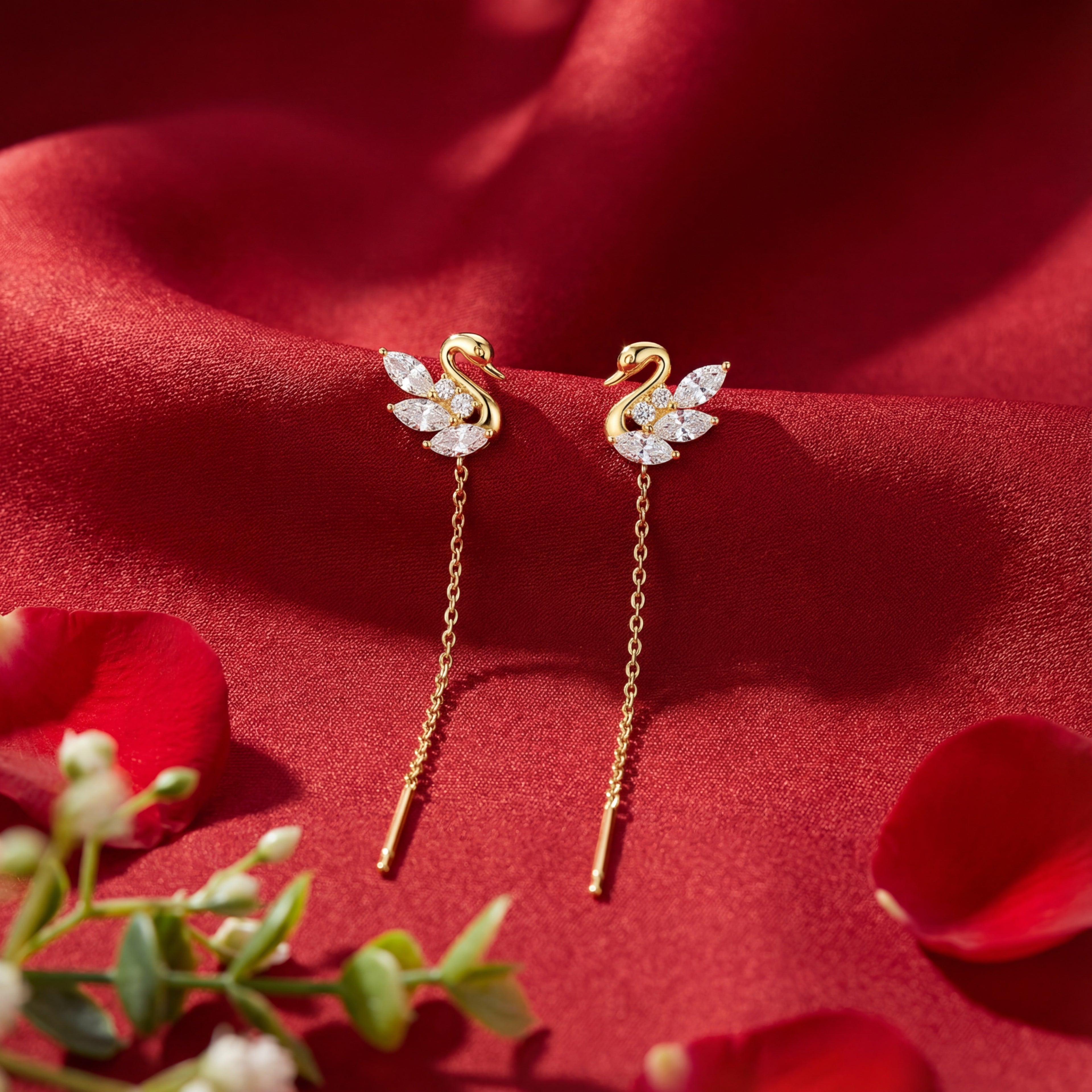Korean Swan Crystal Threader Earrings : YUFSER270