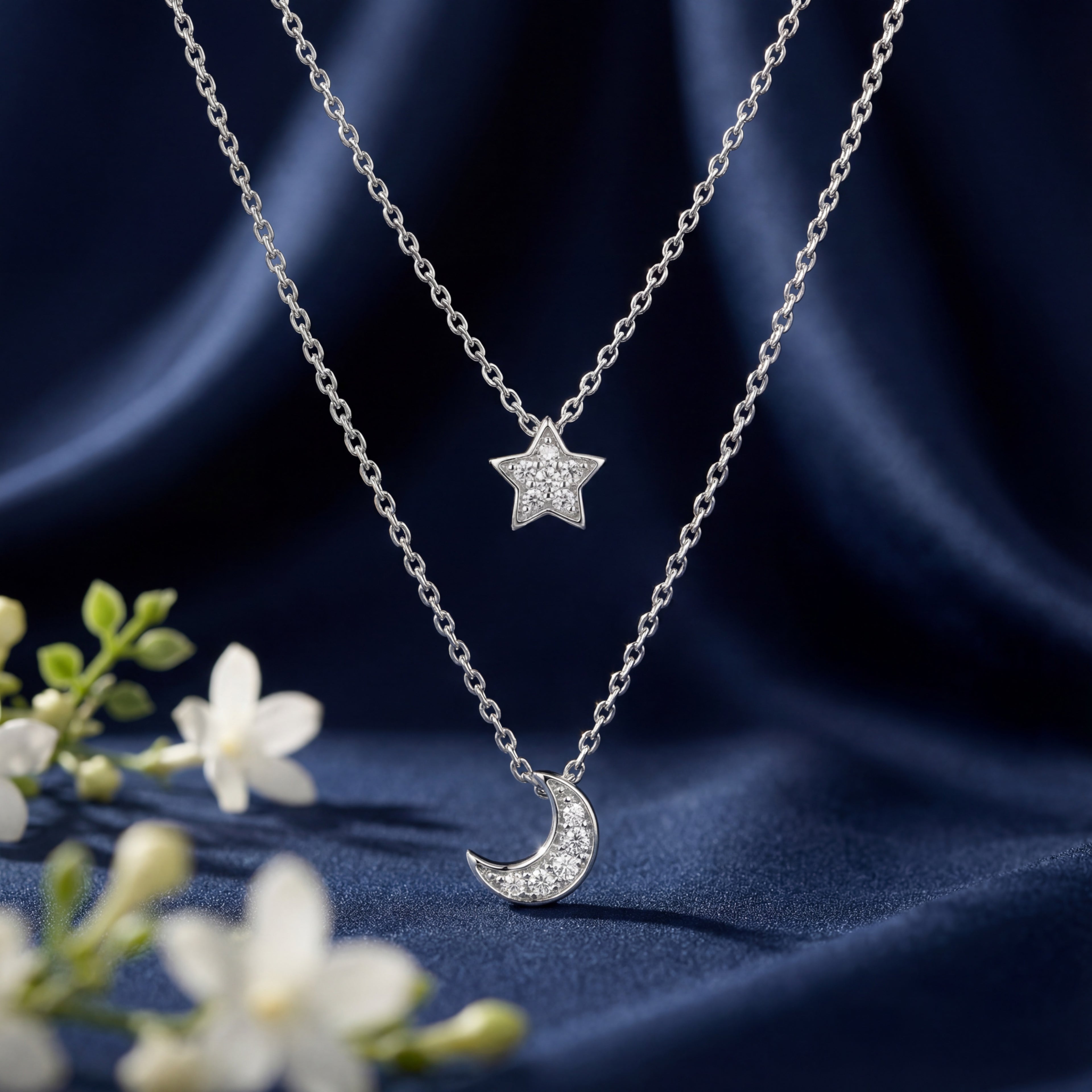 Korean Star & Crescent Moon Layered Pendant : YUFSNL232
