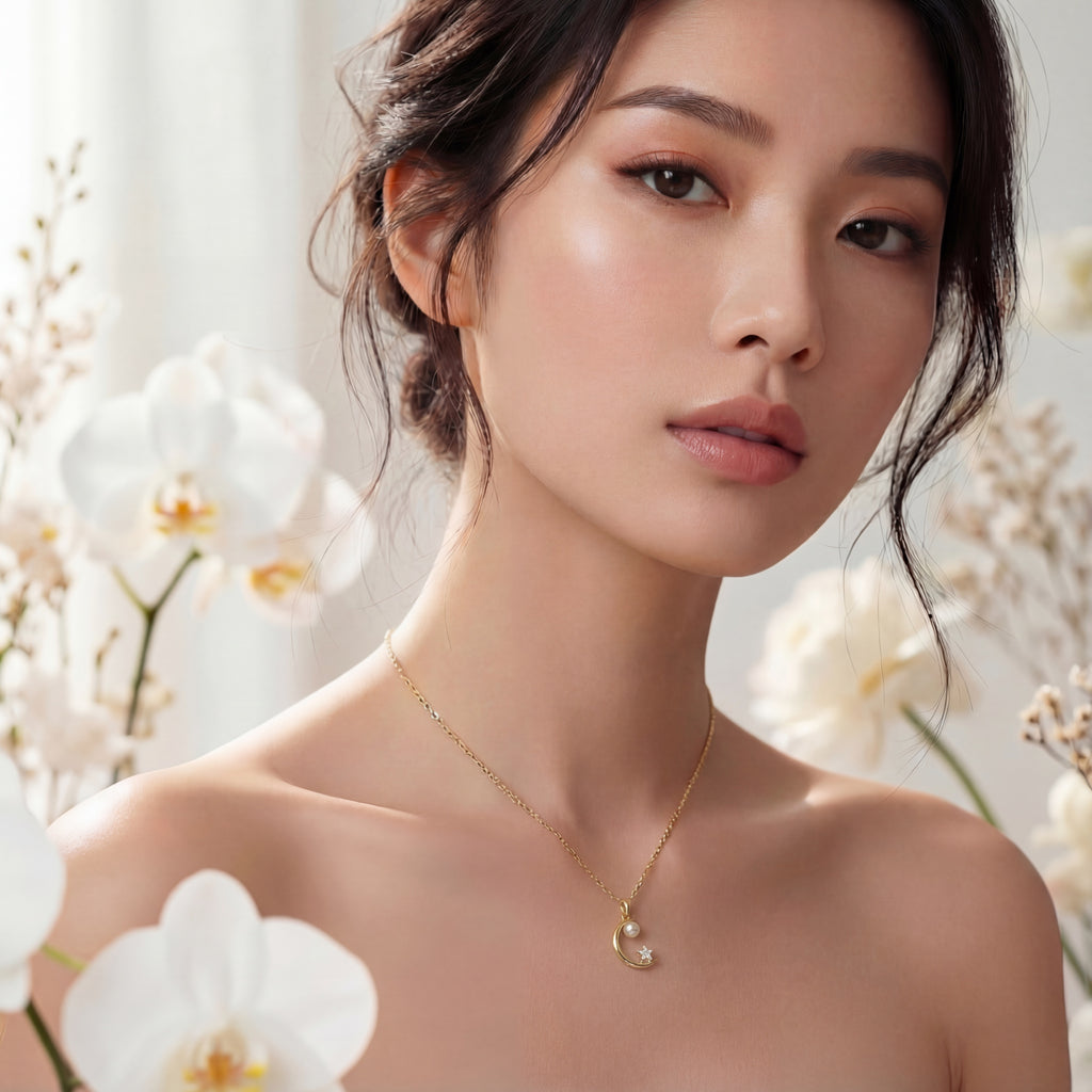 Korean Celestial Moonlight Pearl & Star Necklace : YUFSNL221