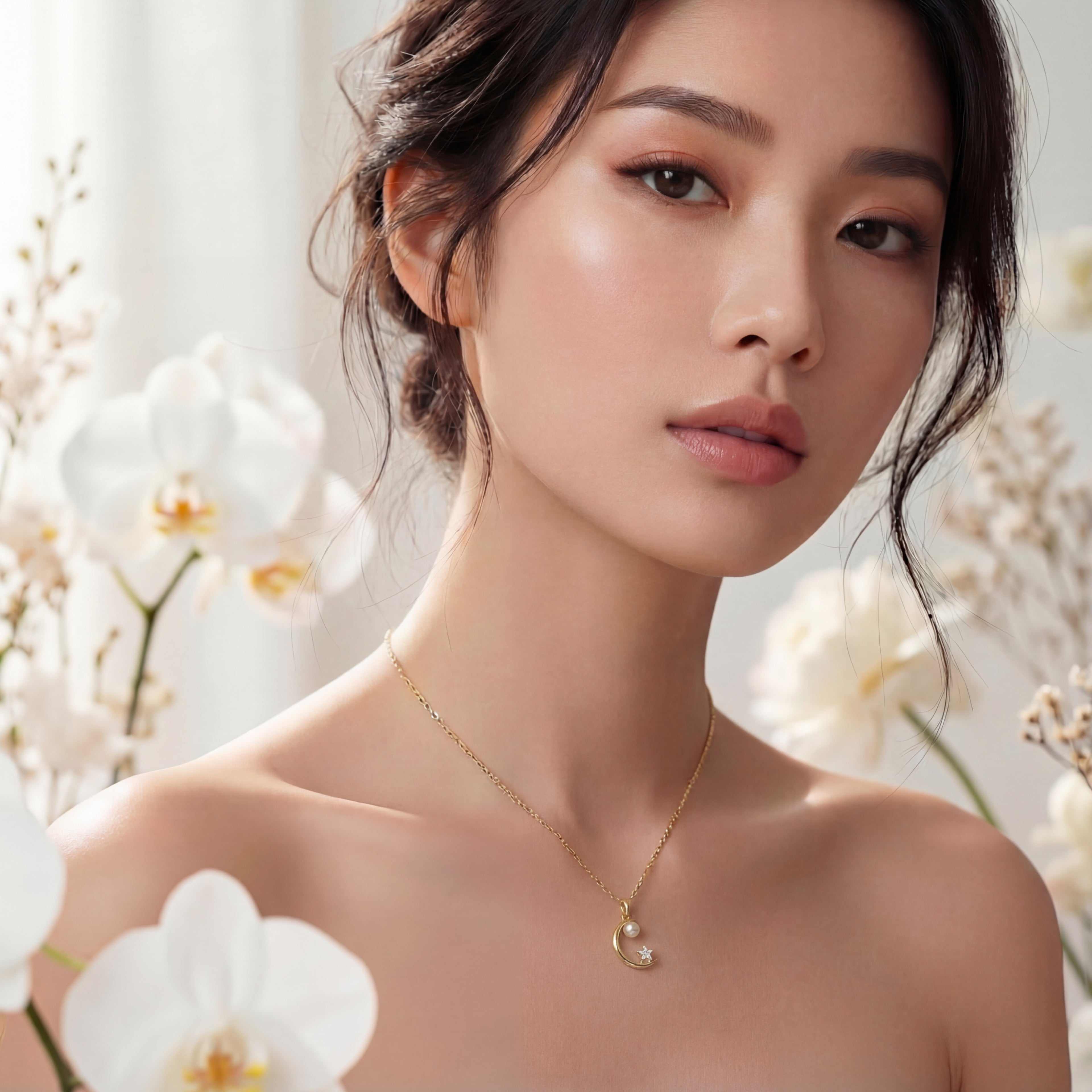 Korean Celestial Moonlight Pearl & Star Necklace : YUFSNL221