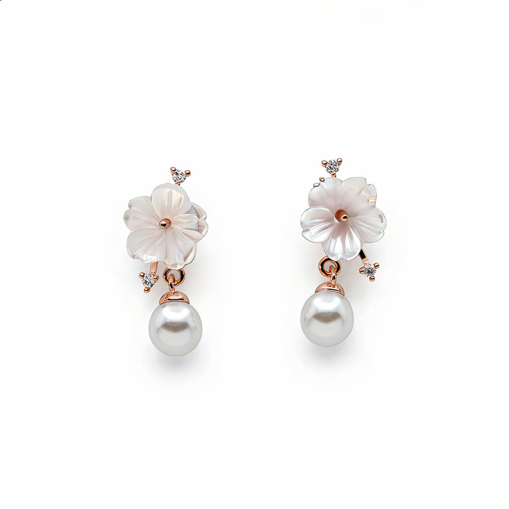 Flower Pearl Drop Earrings.