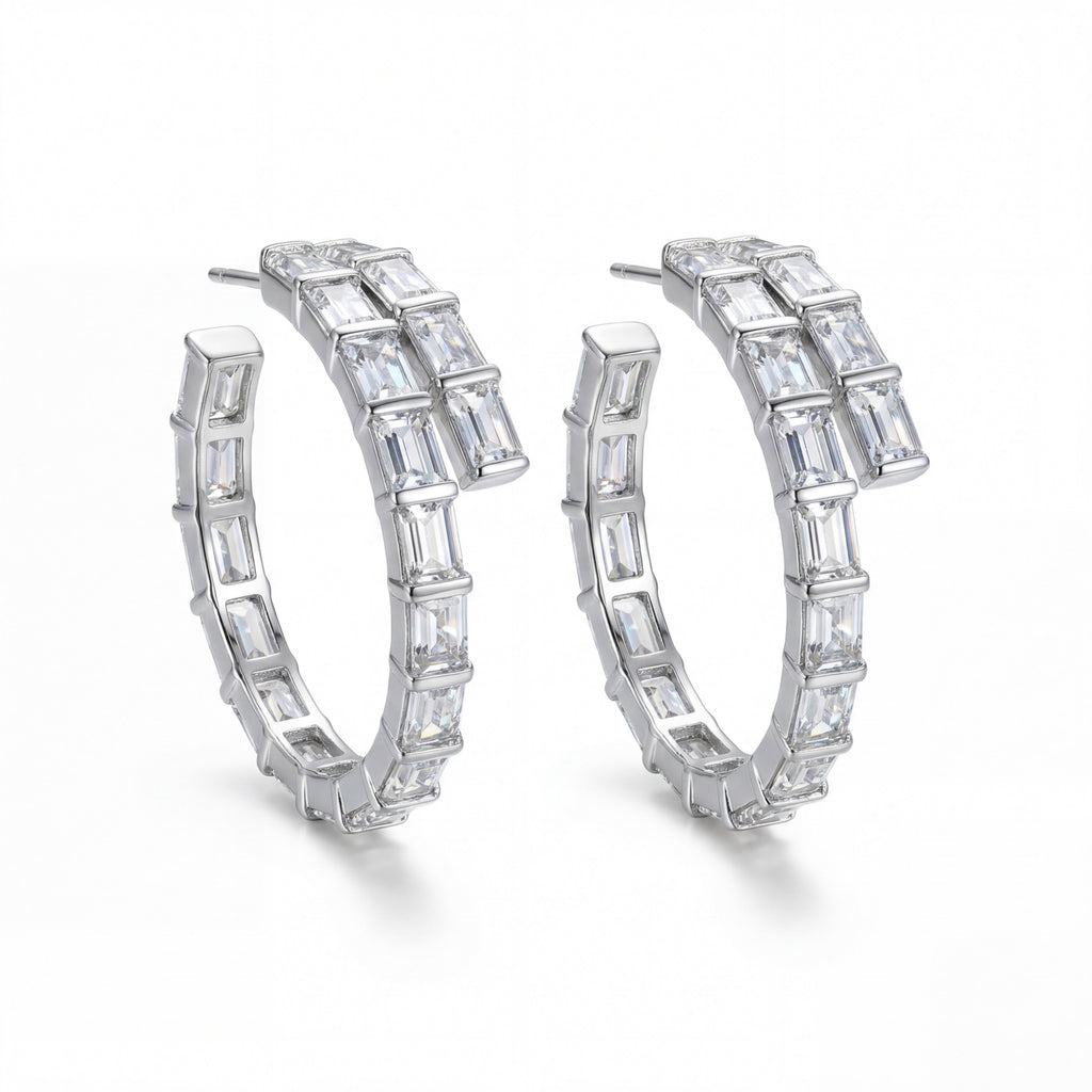 Korean Baguette Crystal Hoop Earrings : YUFSER265