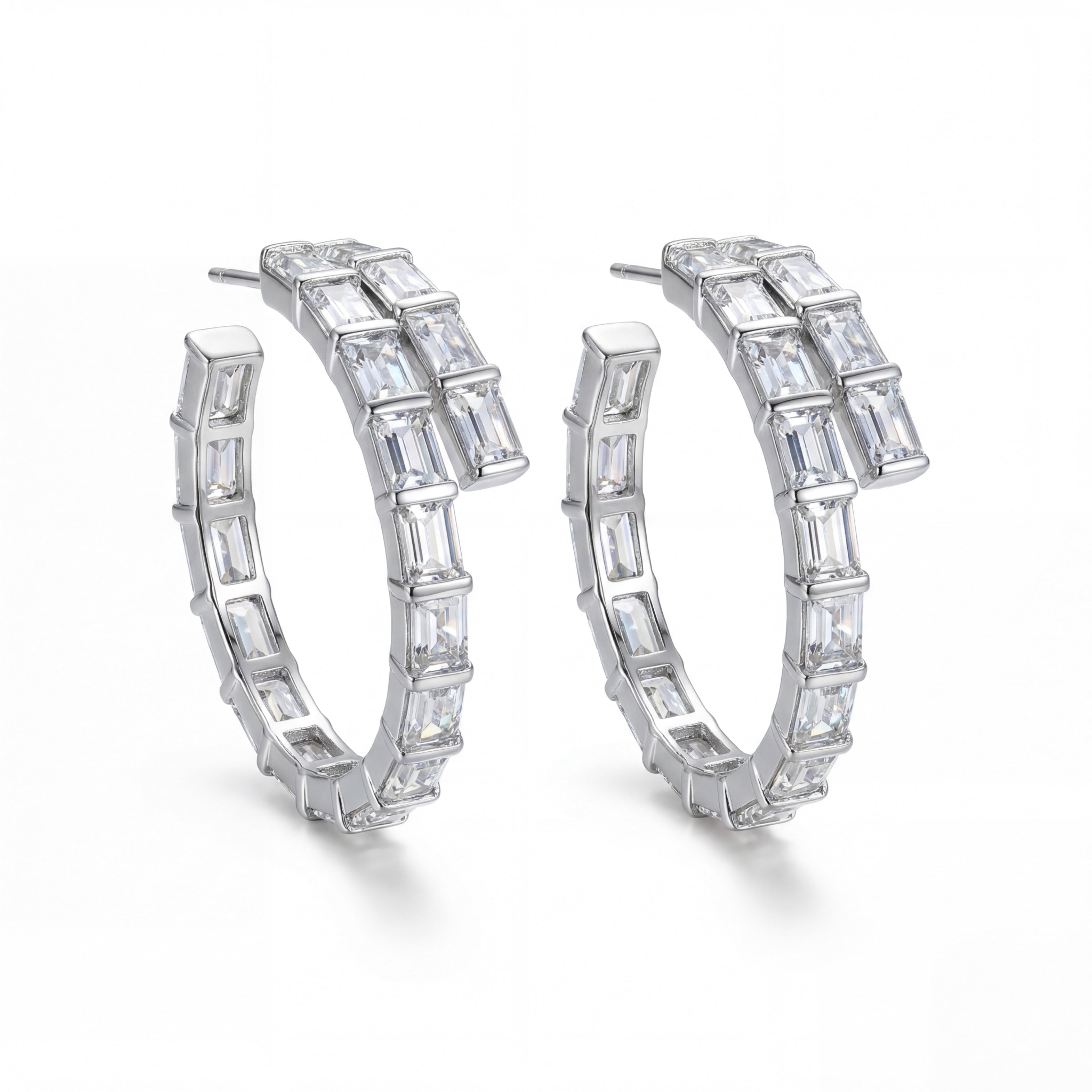 Korean Baguette Crystal Hoop Earrings : YUFSER265