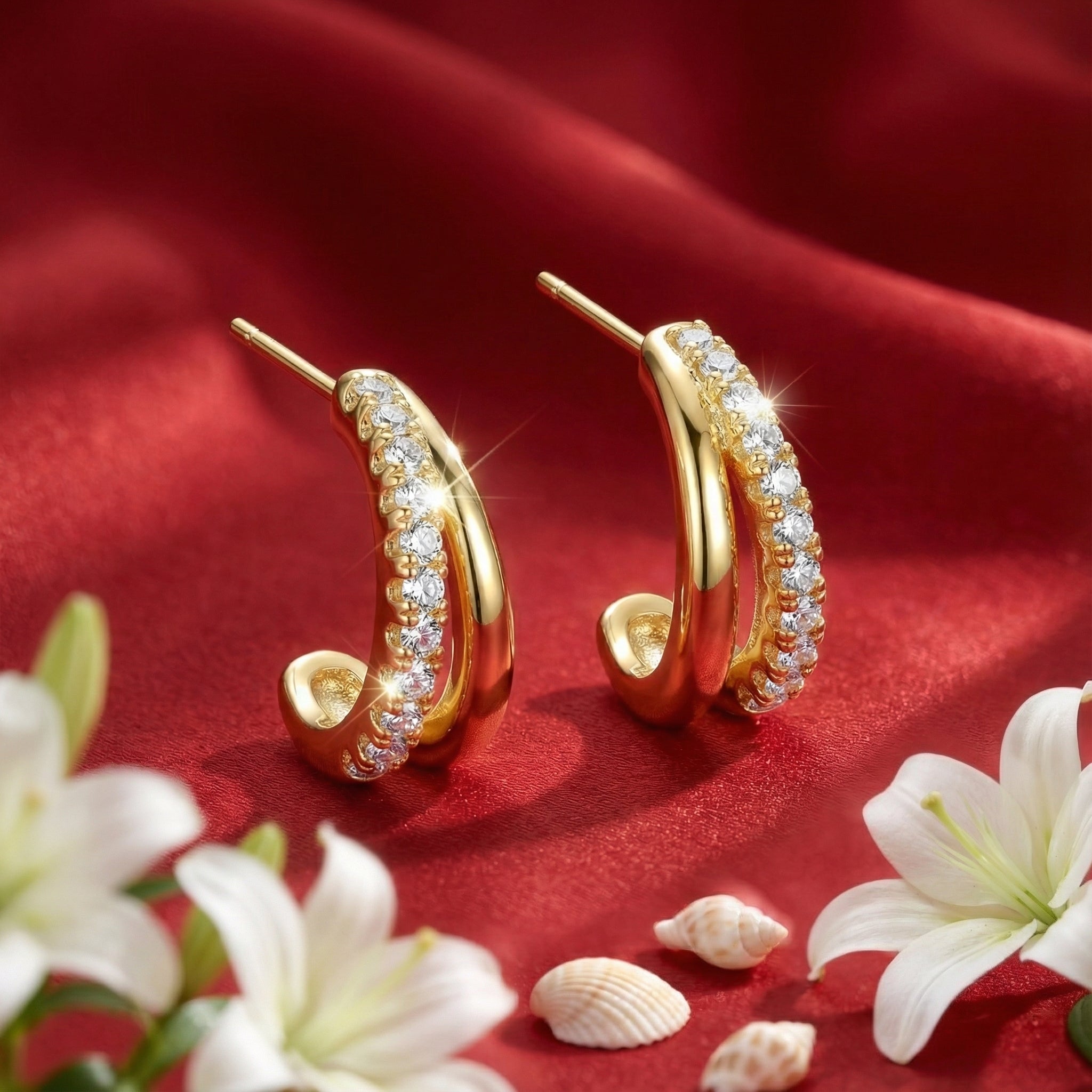 Korean Dual-Tone Pave Split Hoops : YUFSER212