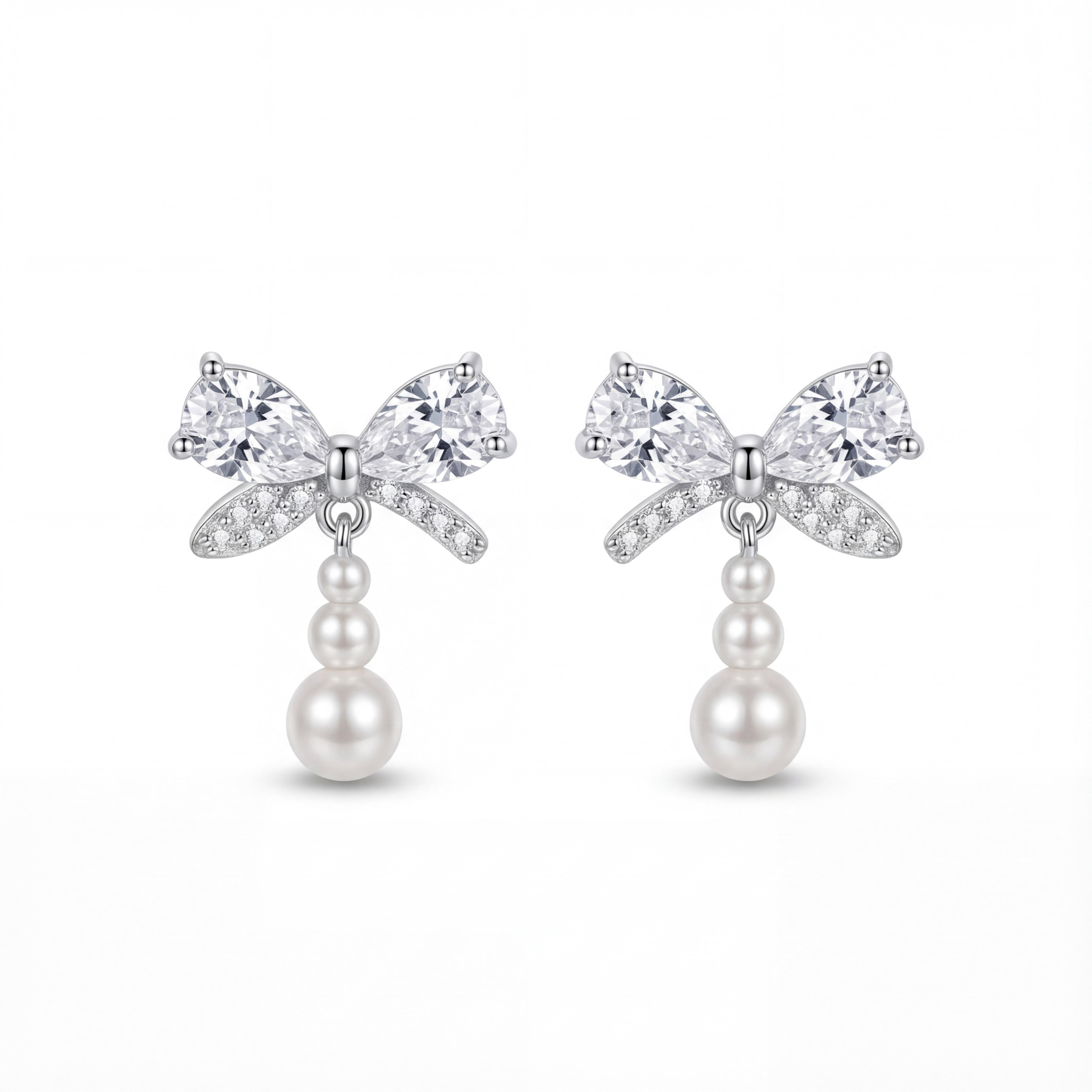 Korean Delicate Silver Pave Bow Earrings : YUFSER263