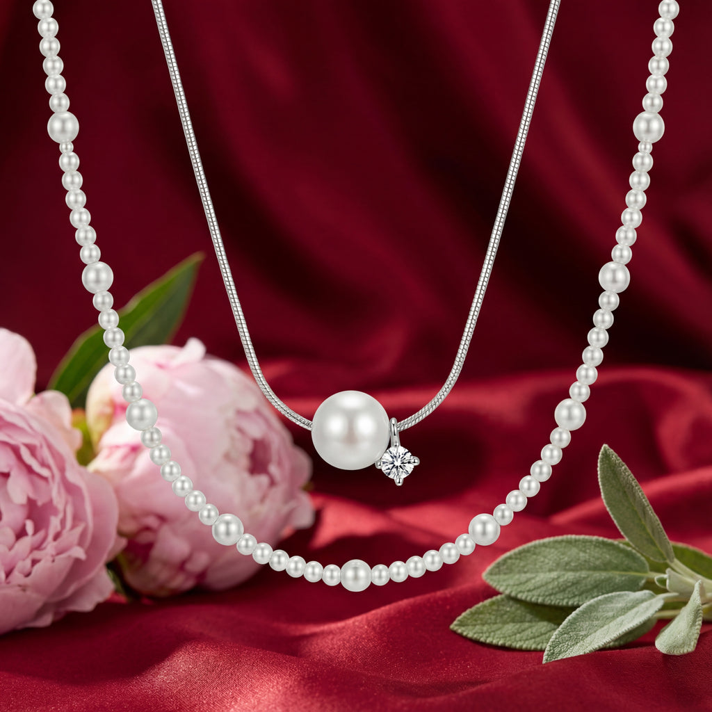 Korean Starlight Symphony Double-Layer Pearl Necklace : YUFSNL241
