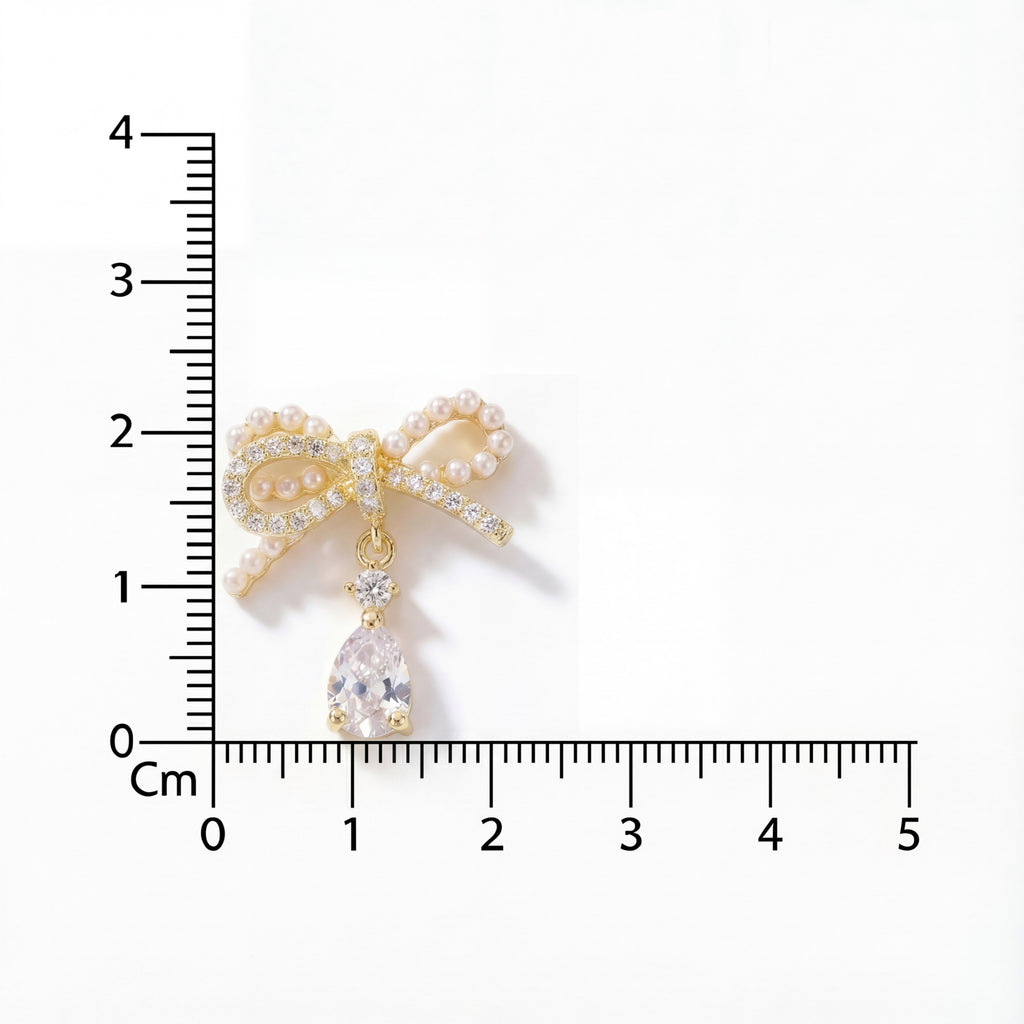 Korean Bow Earrings With Teardrop  Charms : YUFSER241