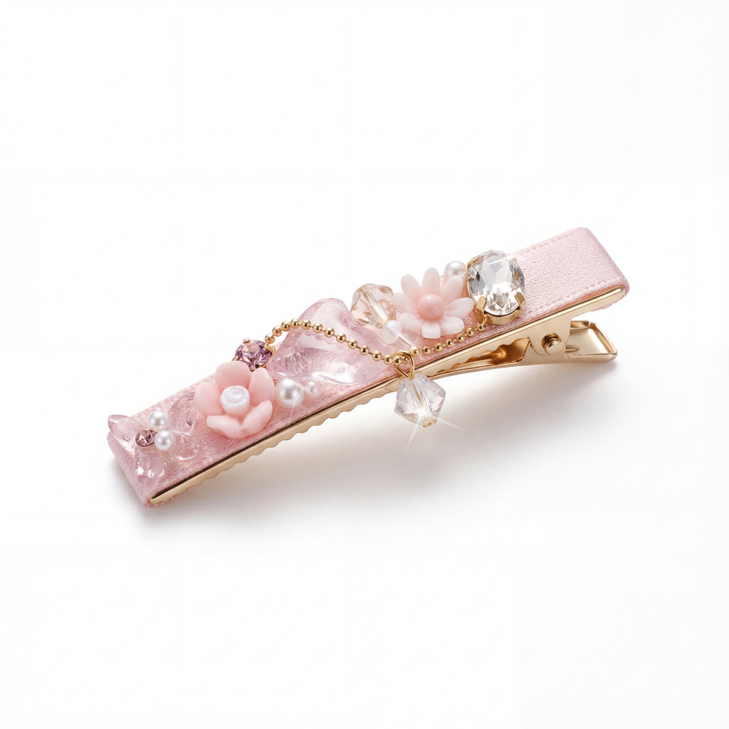 Korean Blossom & Butterfly Ribbon-Wrapped Alligator Clip : YUFSHR208
