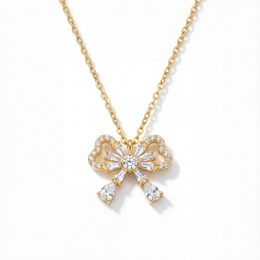 Korean Crystal Bow Necklace : YUFSNL202