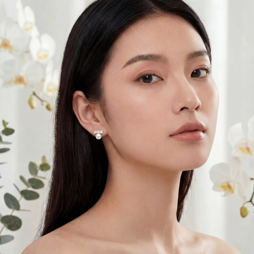 Korean Modern Muse ,Bar And Pearl Stud.