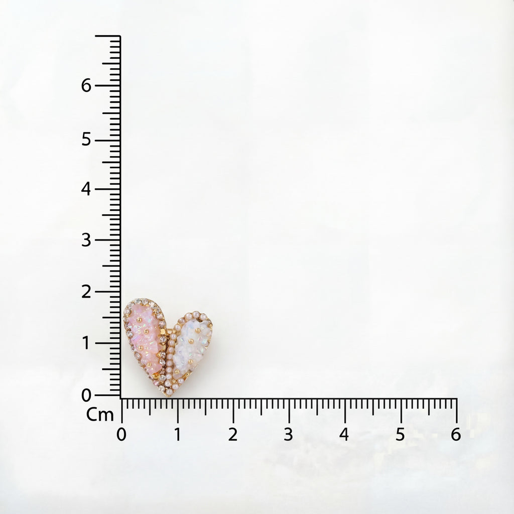 Korean Blush & Frost Jeweled Split-Heart Brooch : YUFSBH001