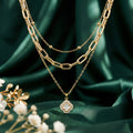 Korean Gold Clover Layered Charm Necklace : YUFSNL253