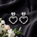 Korean Abstract Double Heart Dangles : YUFSER267