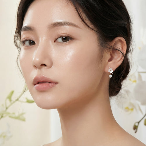Flower Pearl Drop Earrings.