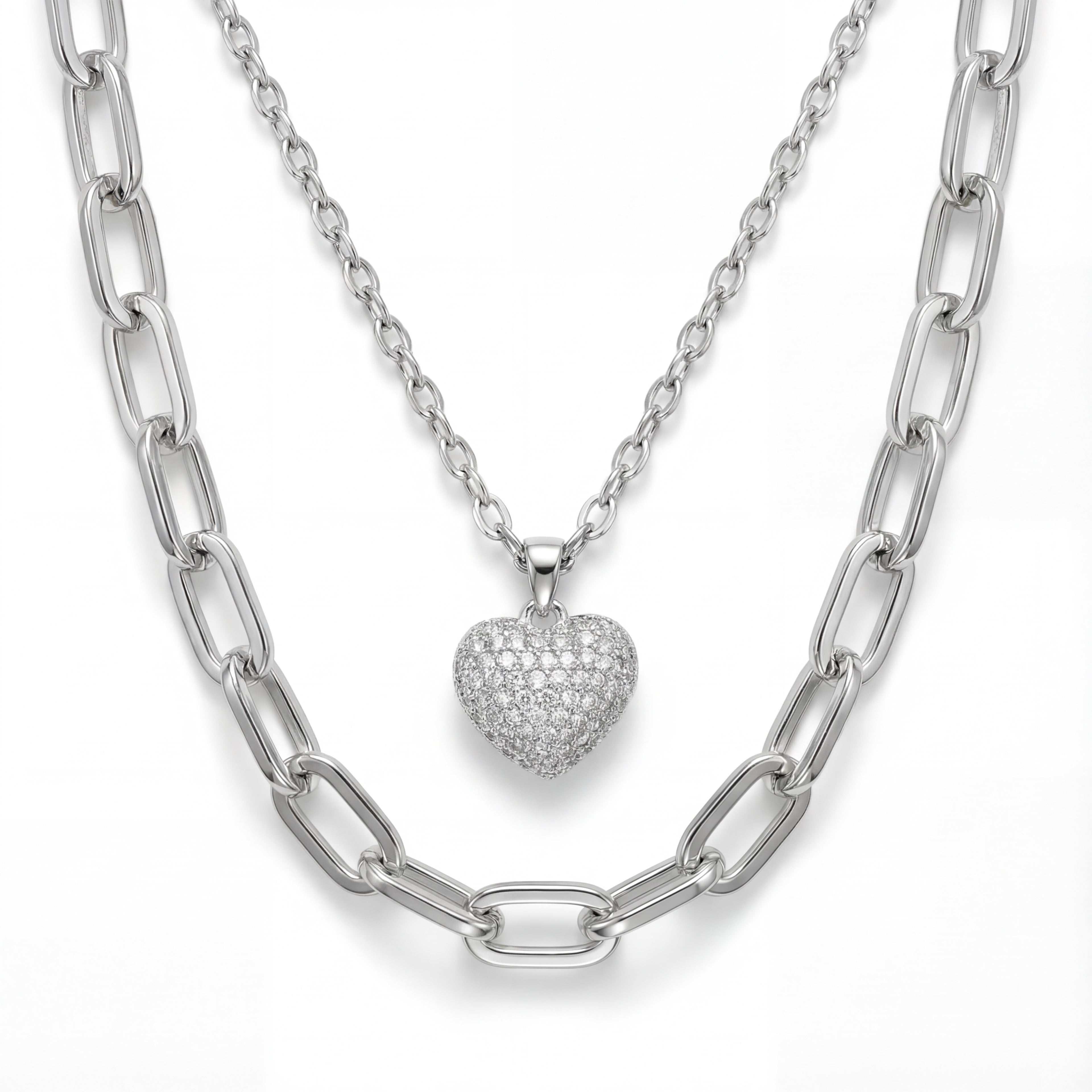 Korean Studded Heart And Pearl Necklace : YUFSNL239