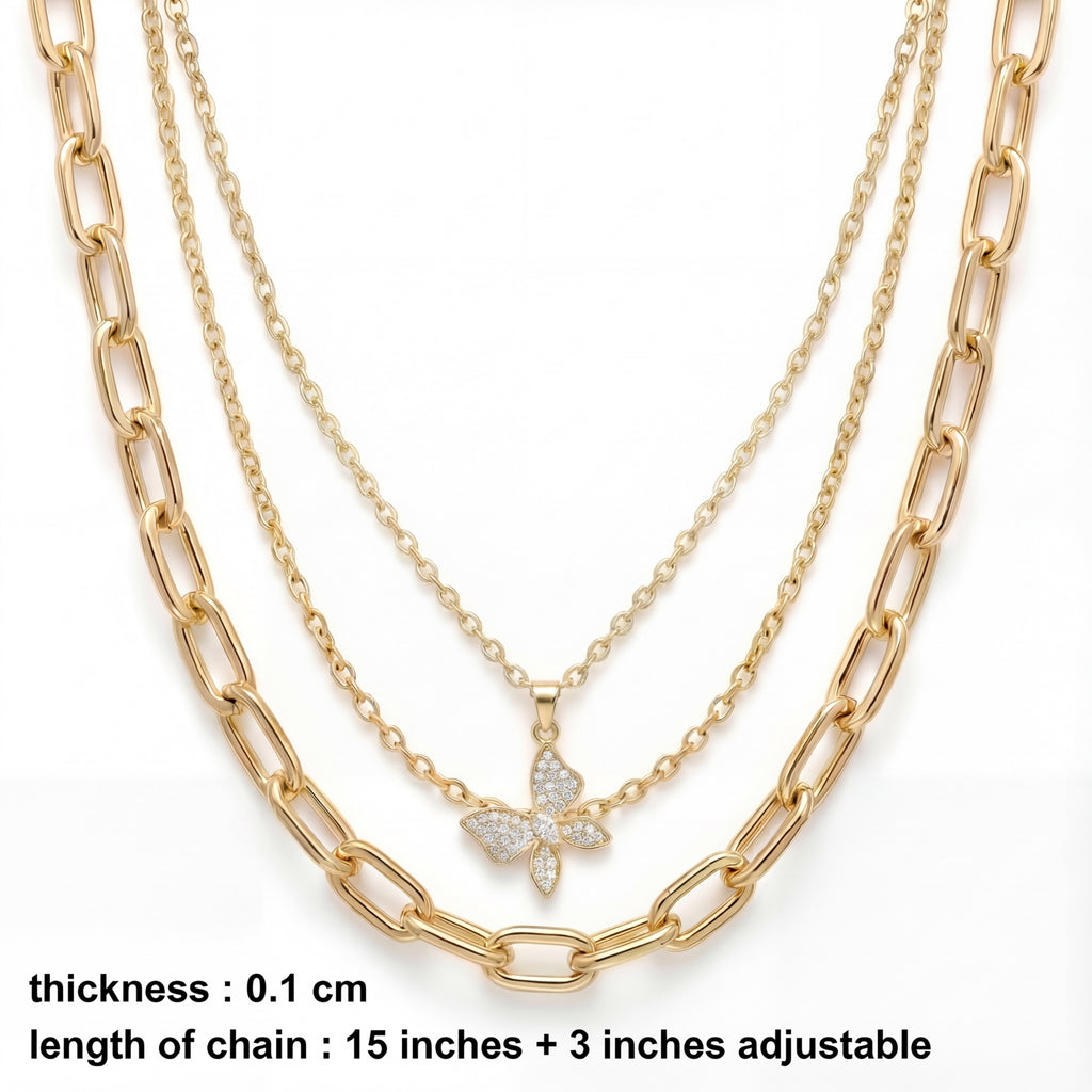 Korean Gold Monarch Triple-Layer Necklace Set : YUFSNL258