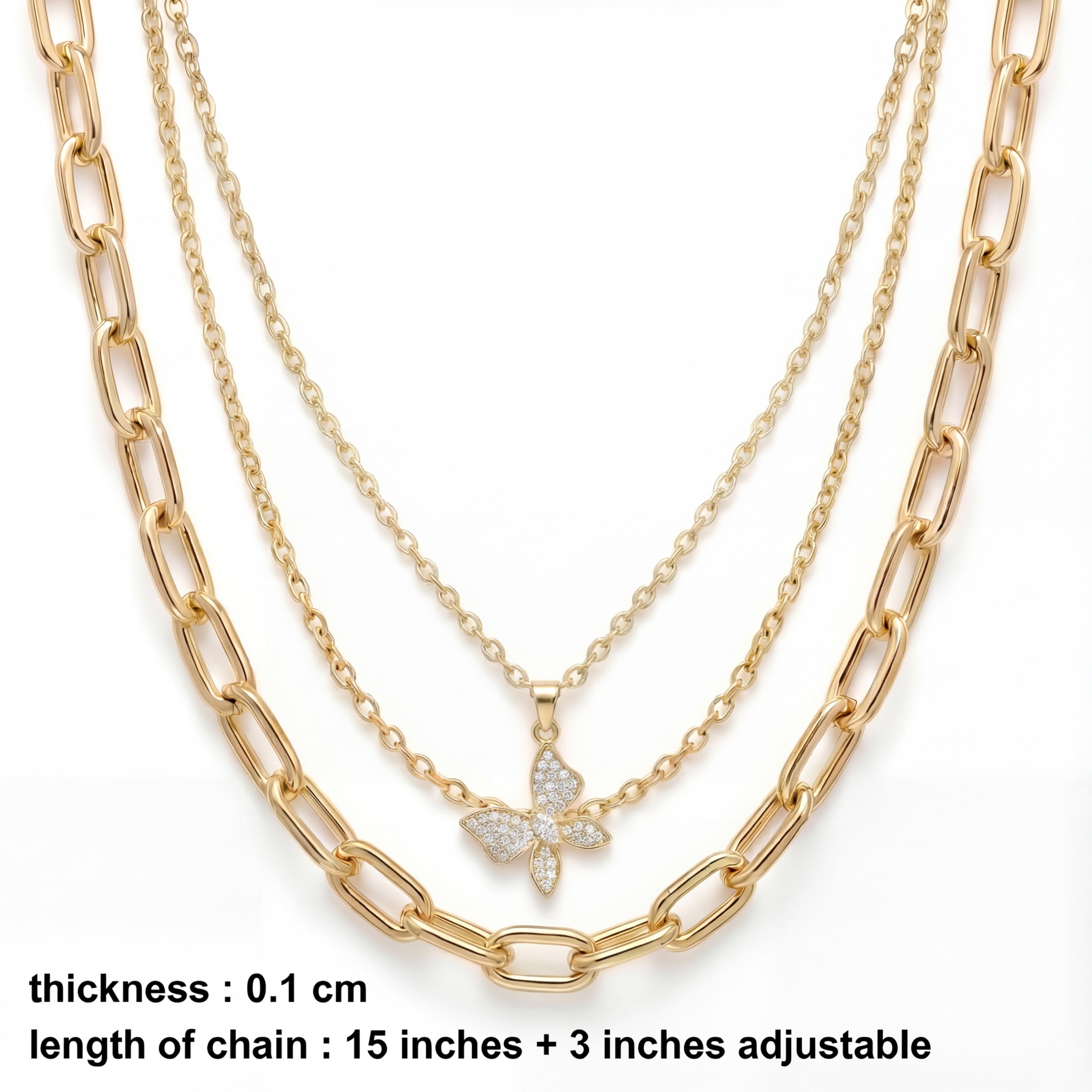 Korean Gold Monarch Triple-Layer Necklace Set : YUFSNL258