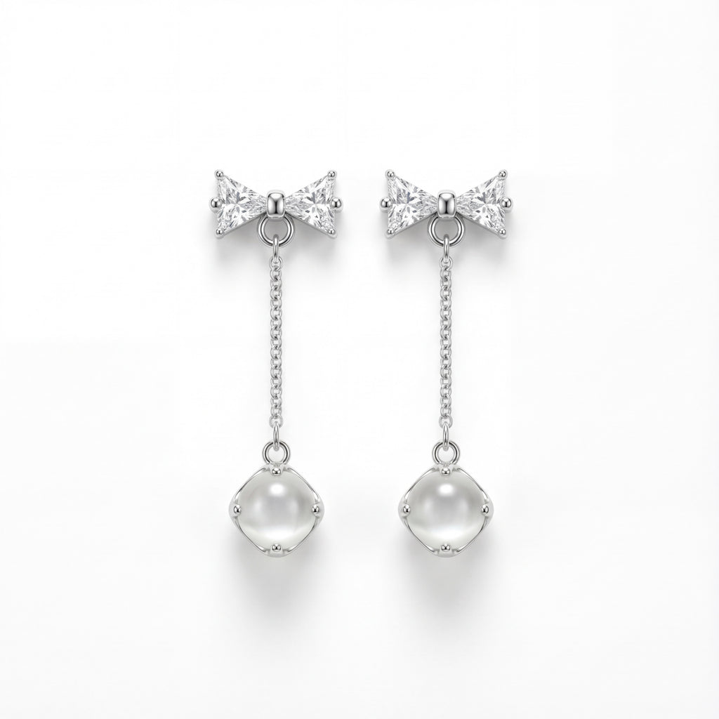 Korean Bow & Moonstone-Style Drops : YUFSER258