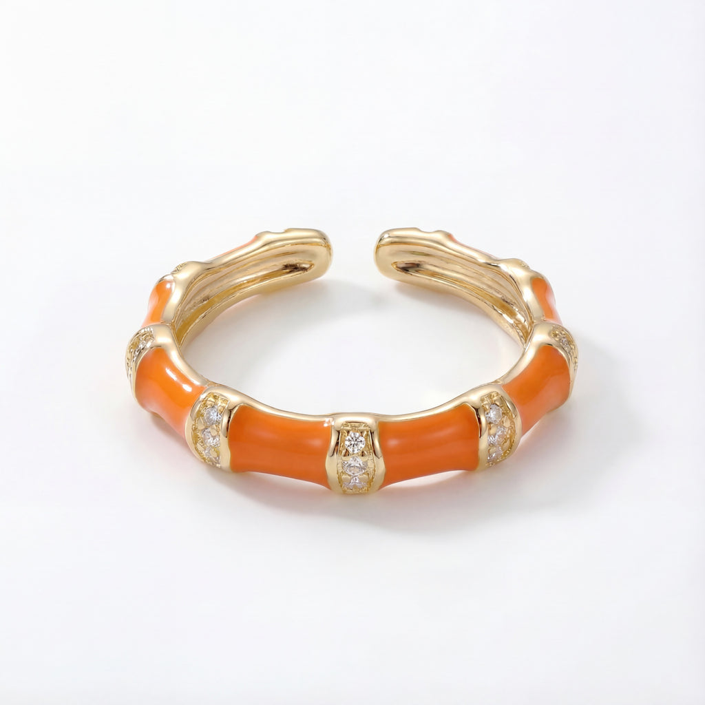 Korean Ivory Enamel & Gold Bamboo Wrap Ring : YUFSRG005-OG