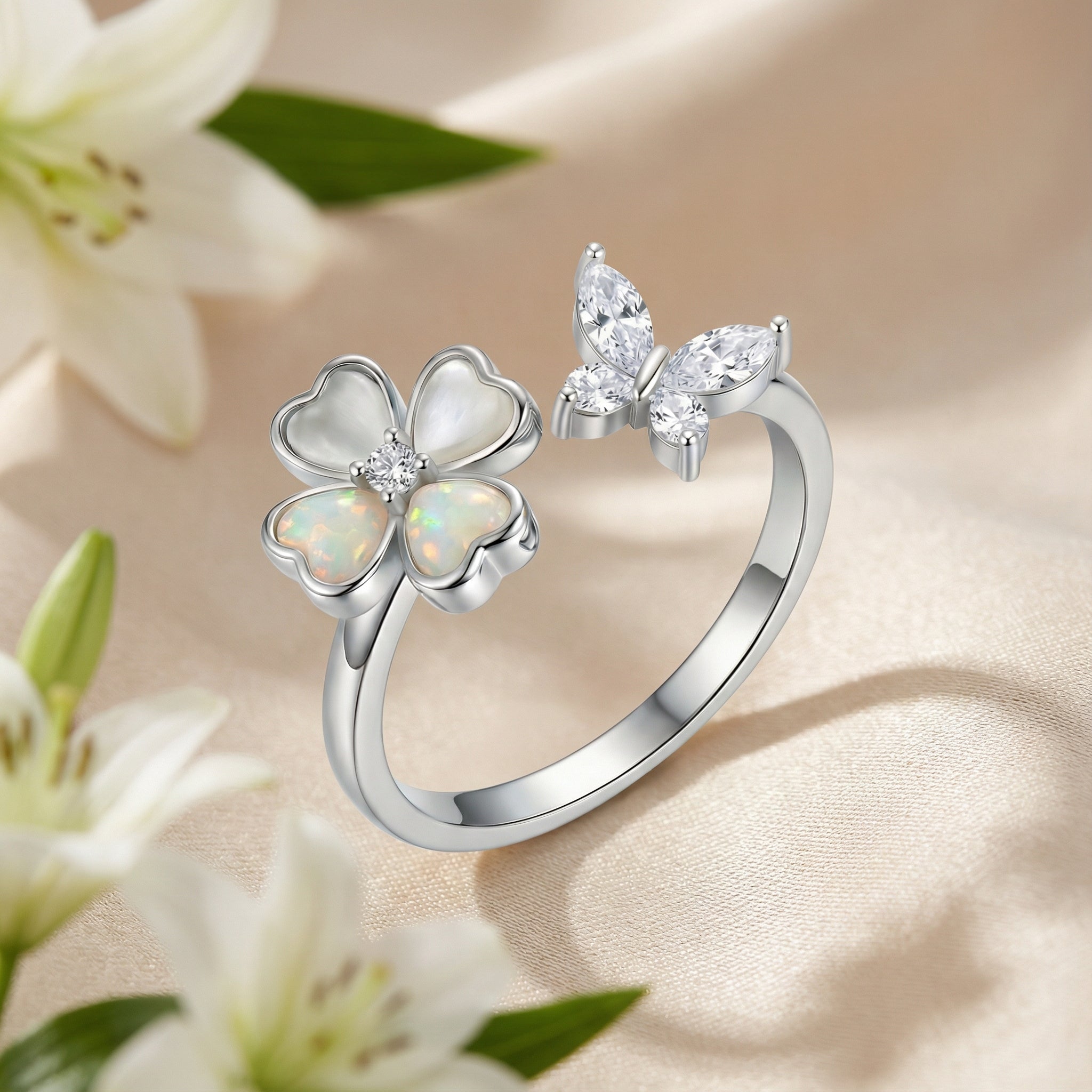 Korean Spinner  Clover & Butterfly Fidget Ring : YUFSRG201