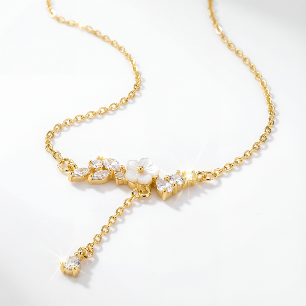 The Floral Drop Lariat, Blossom Cascade Necklace : YUFSNL003-YG
