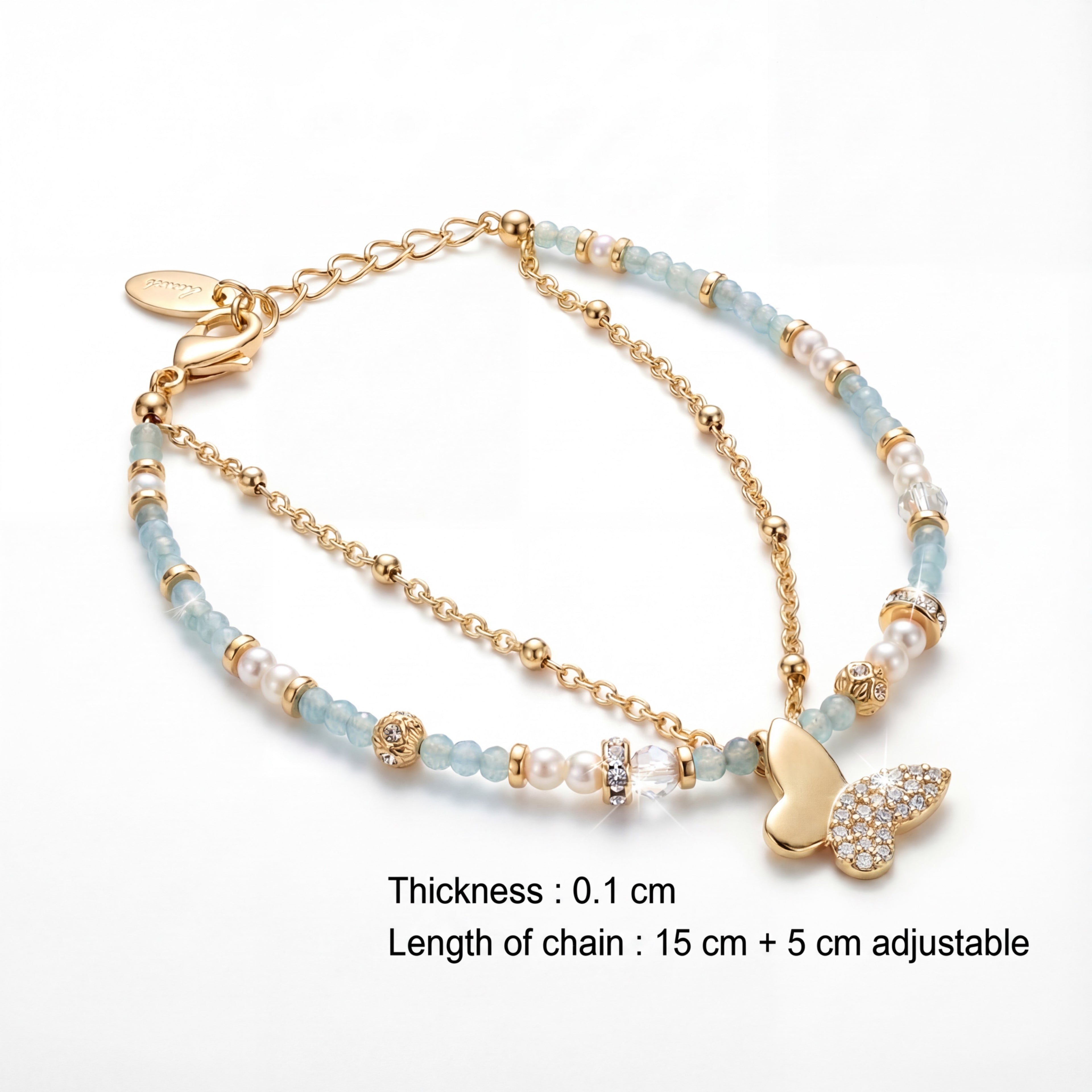 Korean Azure Butterfly Multi-Strand Charm Bracelet : YUFSBR203