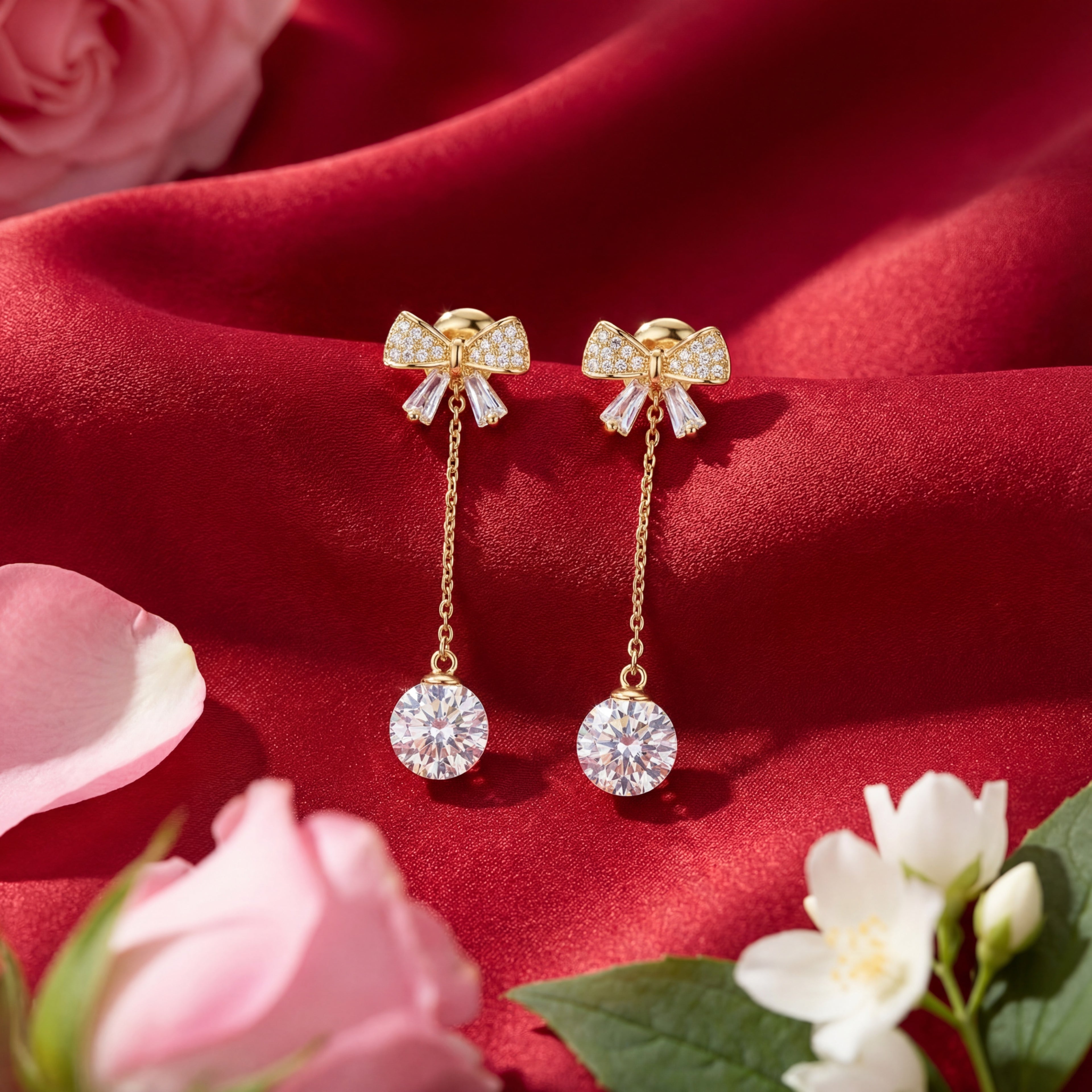 Korean Sparkling Bow & Orb Drop Earrings : YUFSER255