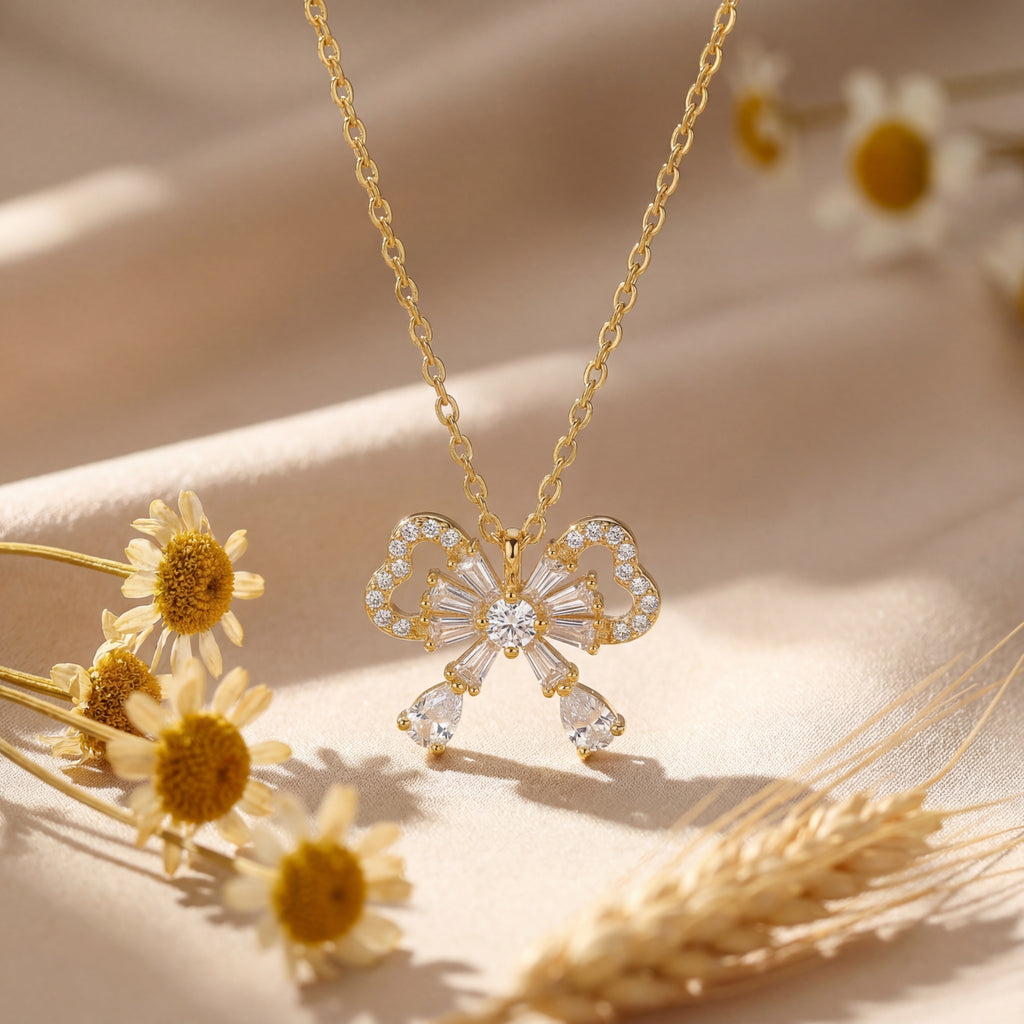 Korean Crystal Bow Necklace : YUFSNL202