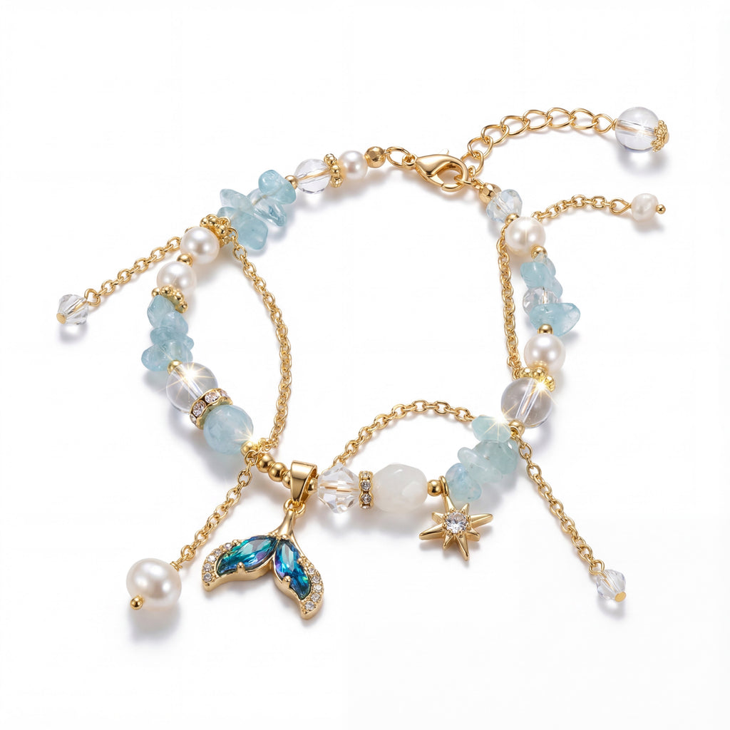 Korean Azure Mermaid & Star Layered Charm Bracelet : YUFSBR222