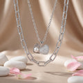 Korean Studded Heart And Pearl Necklace : YUFSNL239