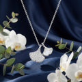 Korean Ethereal Ginkgo Mother Of Pearl & Pavé Dual Leaf Necklace : YUFSNL237