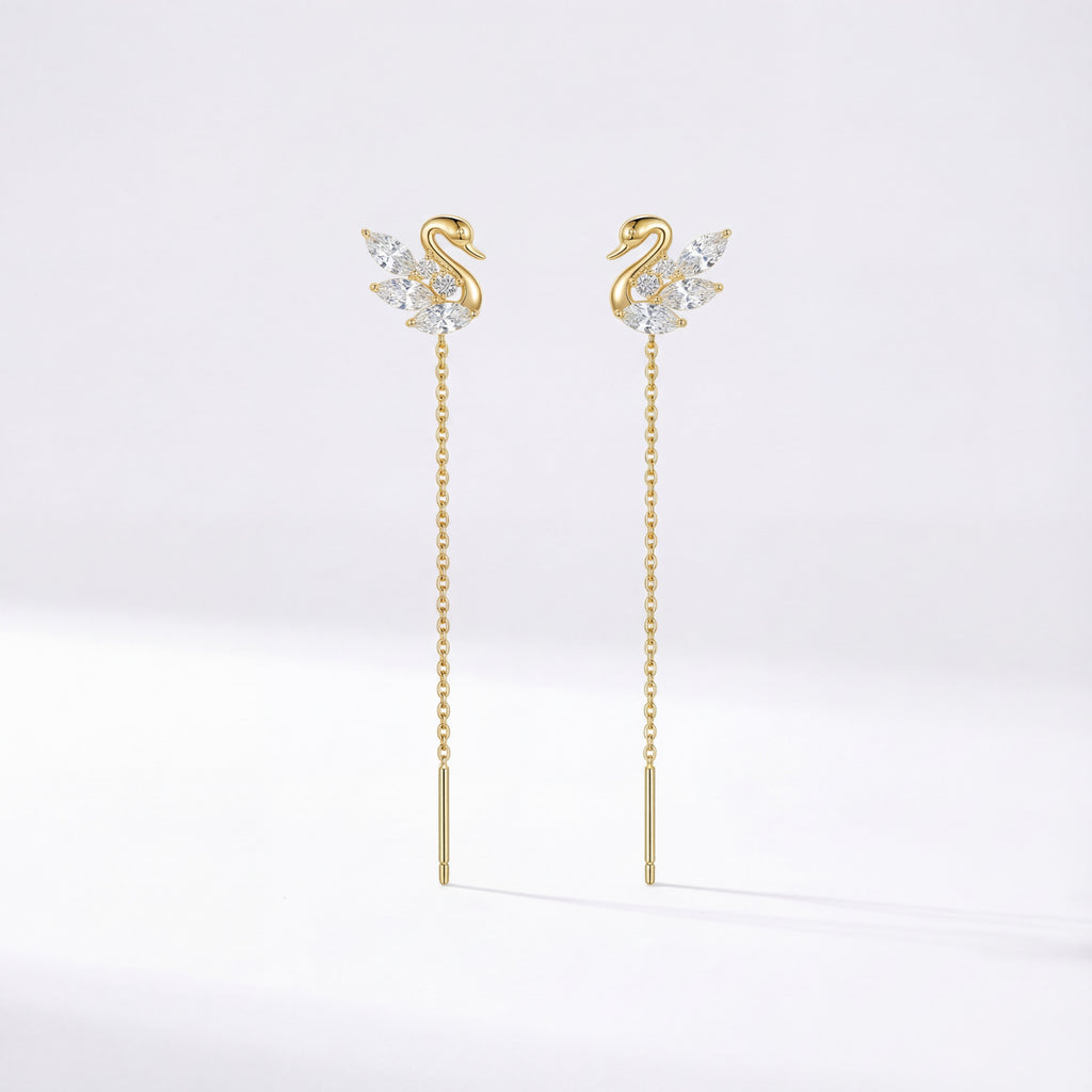Korean Swan Crystal Threader Earrings : YUFSER270