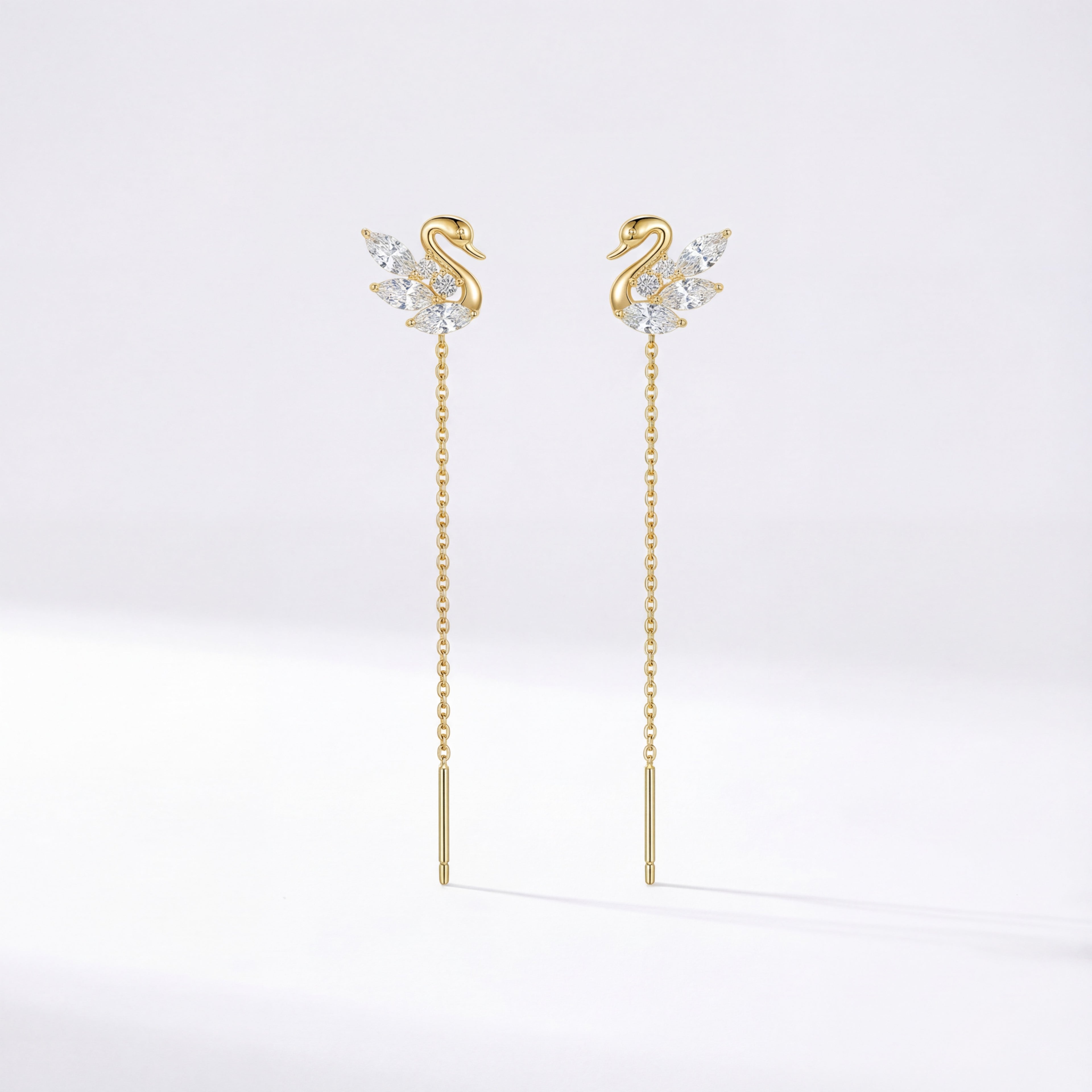 Korean Swan Crystal Threader Earrings : YUFSER270