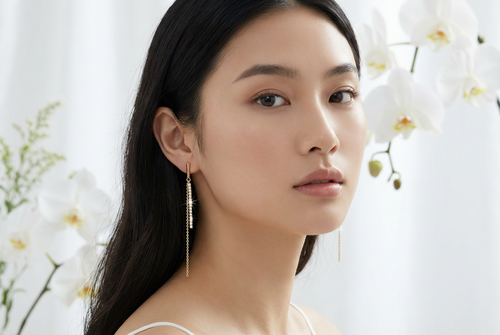 Bar Studded Layer Chain Dangle Earrings : YUFSER226