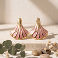 Korean Coral Pink & Gold Fan Earrings