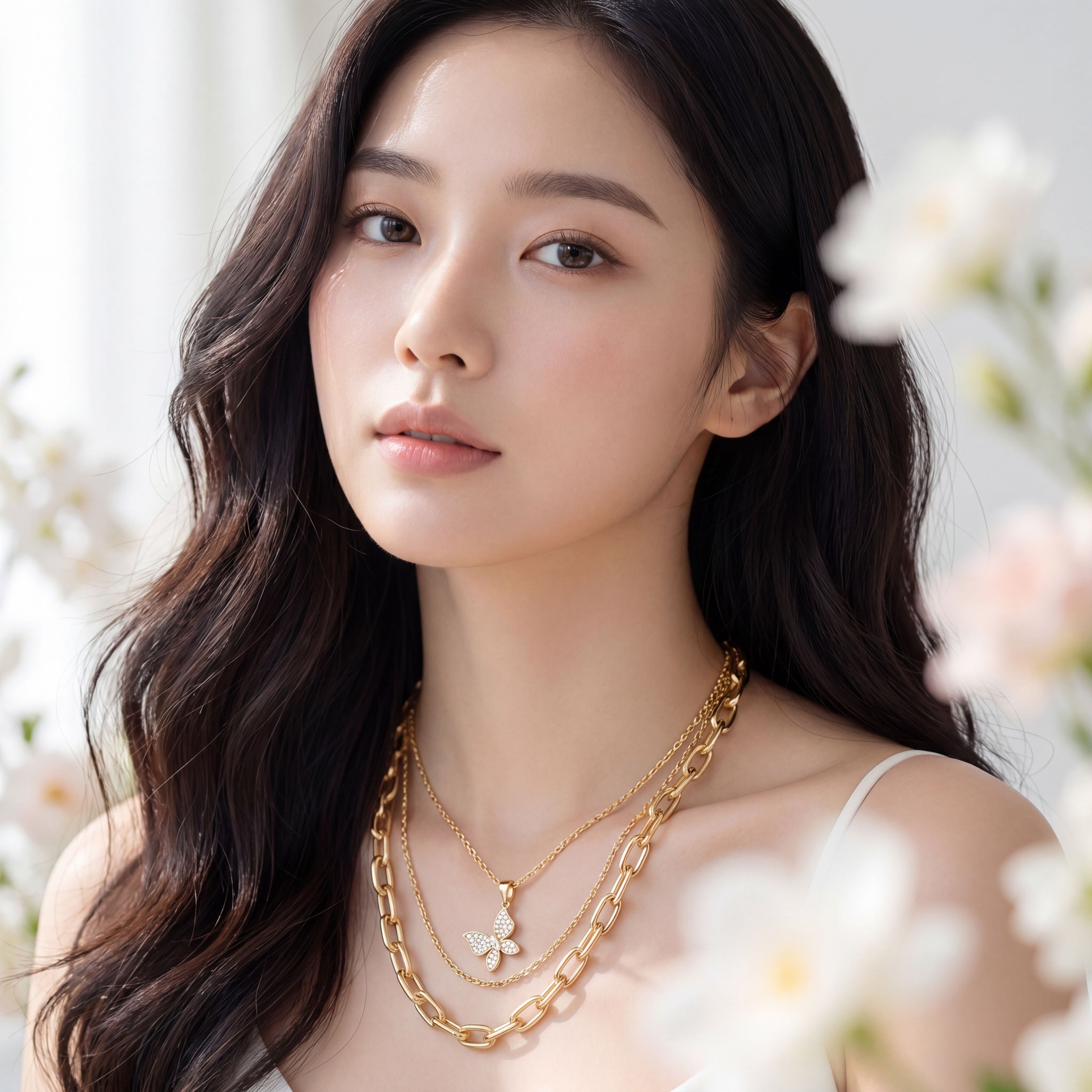 Korean Gold Monarch Triple-Layer Necklace Set