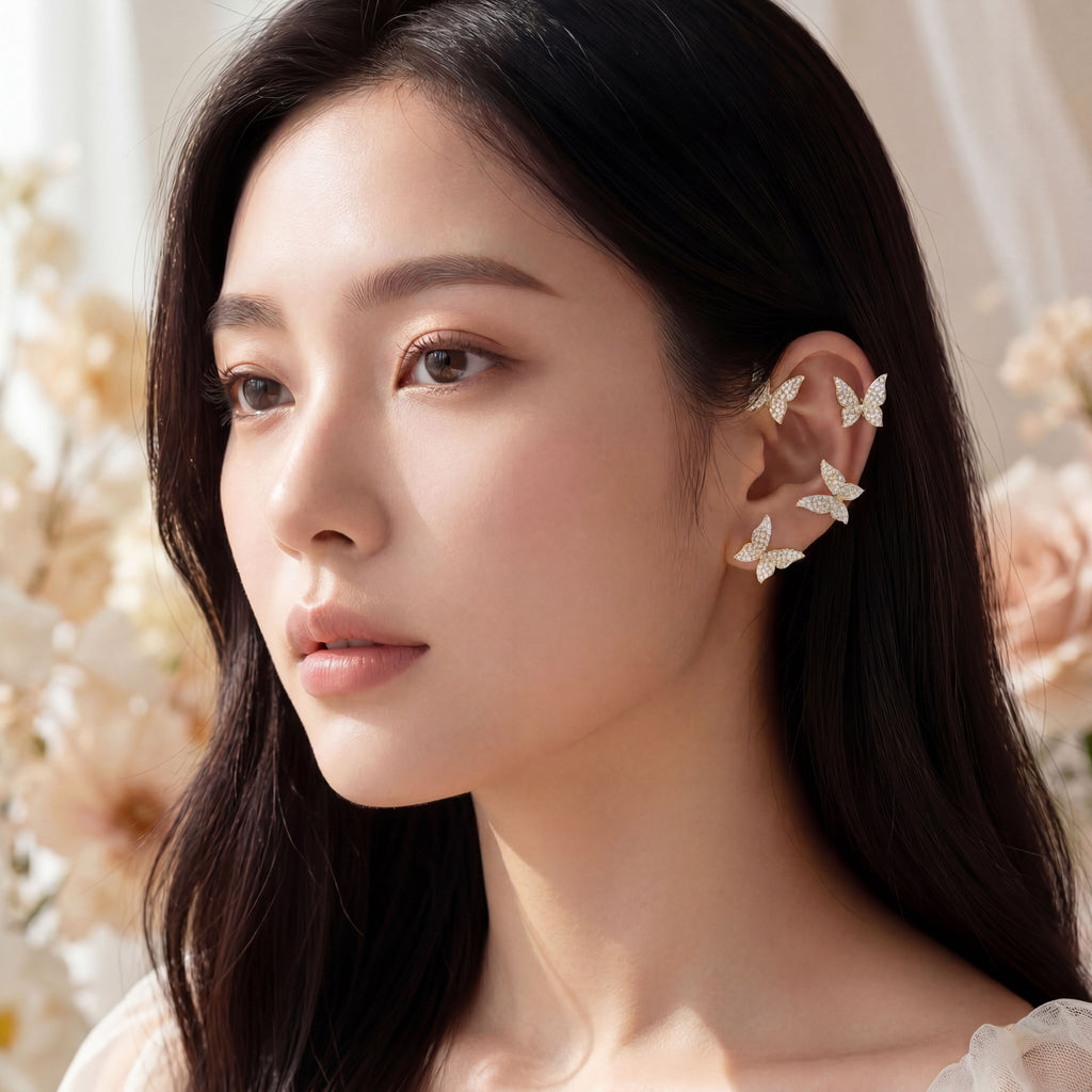 Korean Golden Butterfly Garden Left Ear Wrap