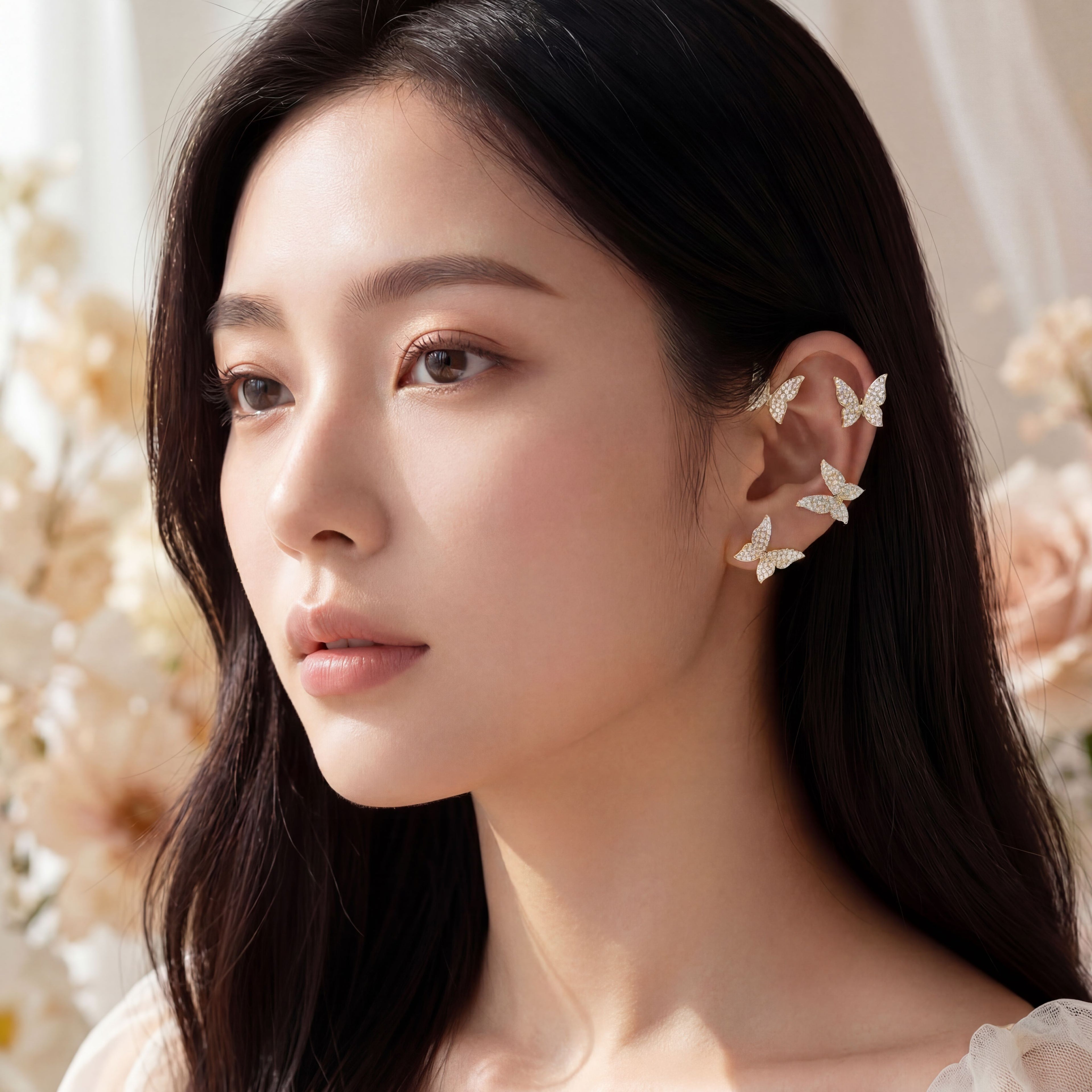 Korean Golden Butterfly Garden Left Ear Wrap