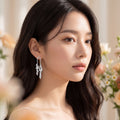 Korean Silver Willow Crystal Tassel Drops