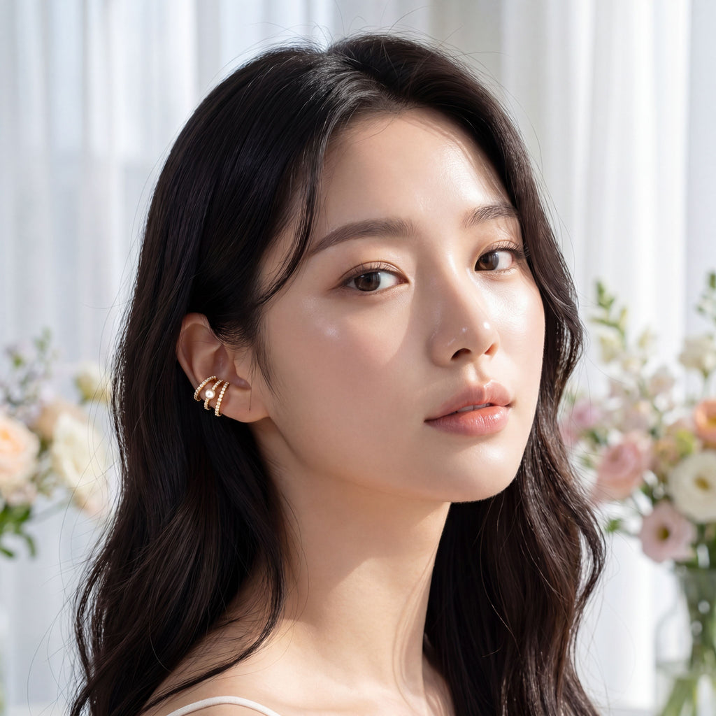 Korean Triple-Row Pearl Left Ear Cuff