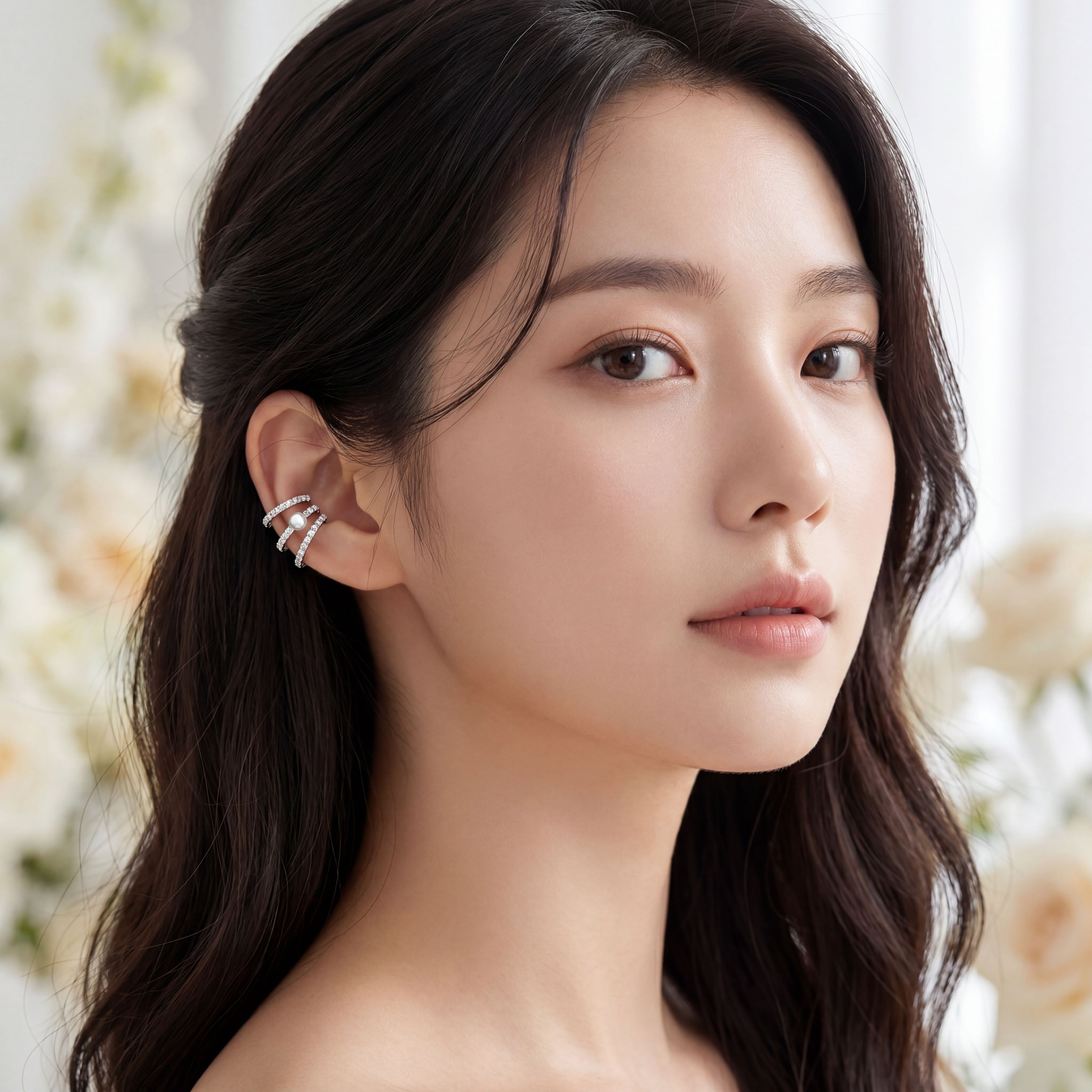 Korean Triple-Row Pearl Left Ear Cuff